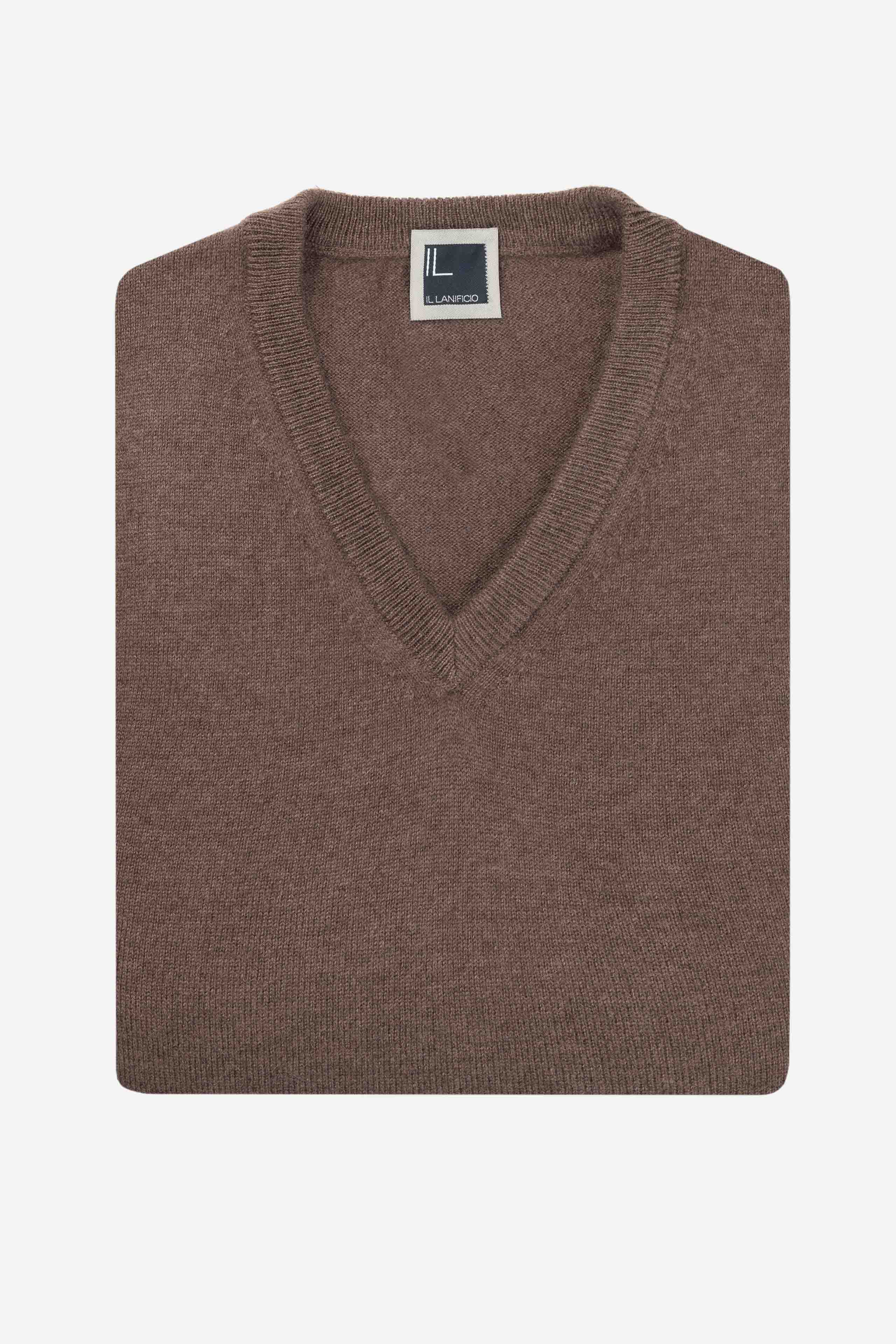 Maglia scollo V in cashmere - CACAO