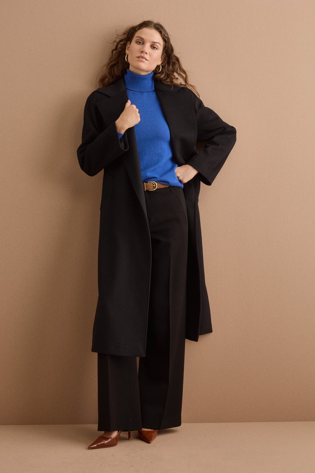 Manteau long en laine et cachemire - NOIR