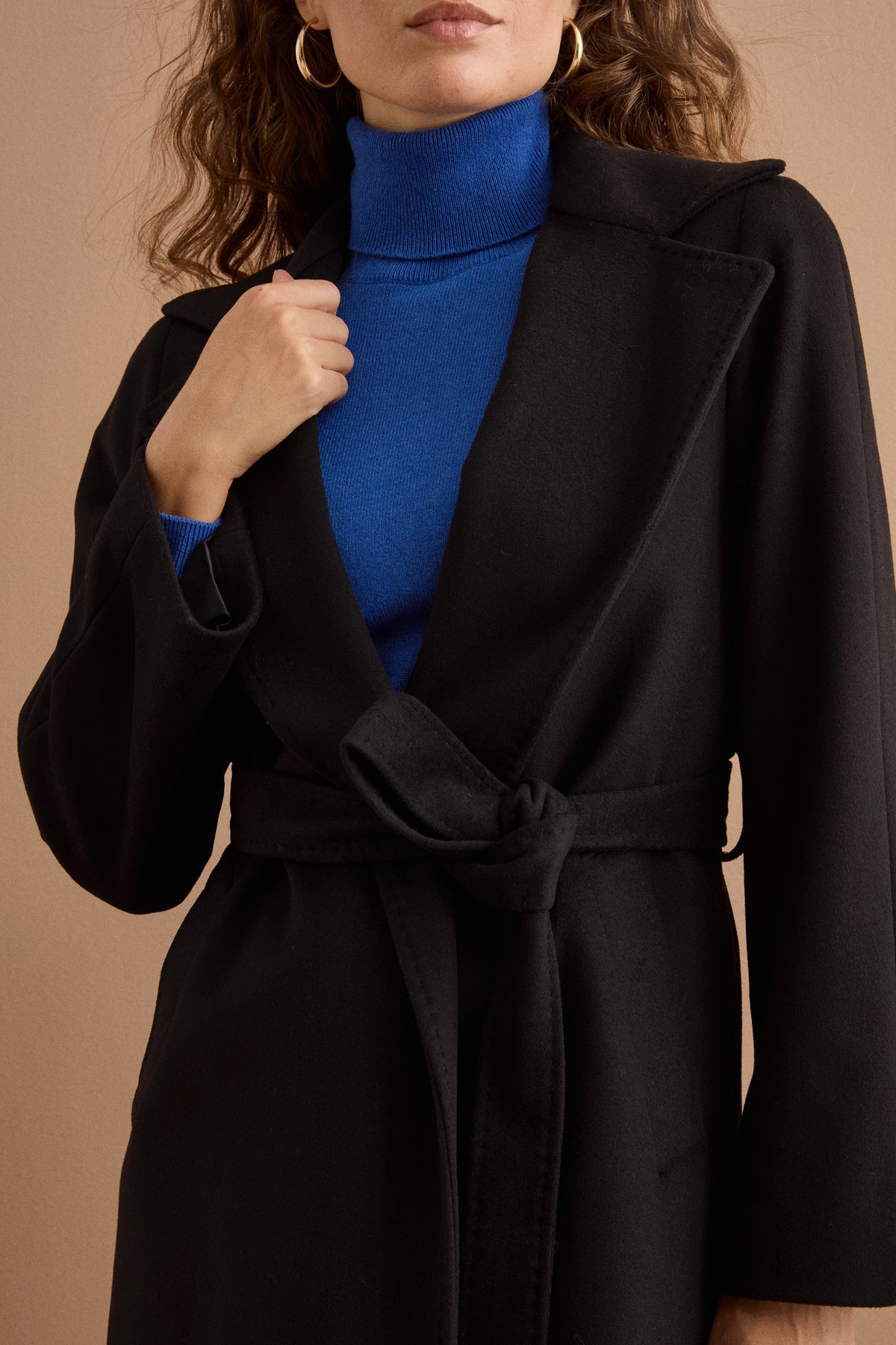 Manteau long en laine et cachemire - NOIR