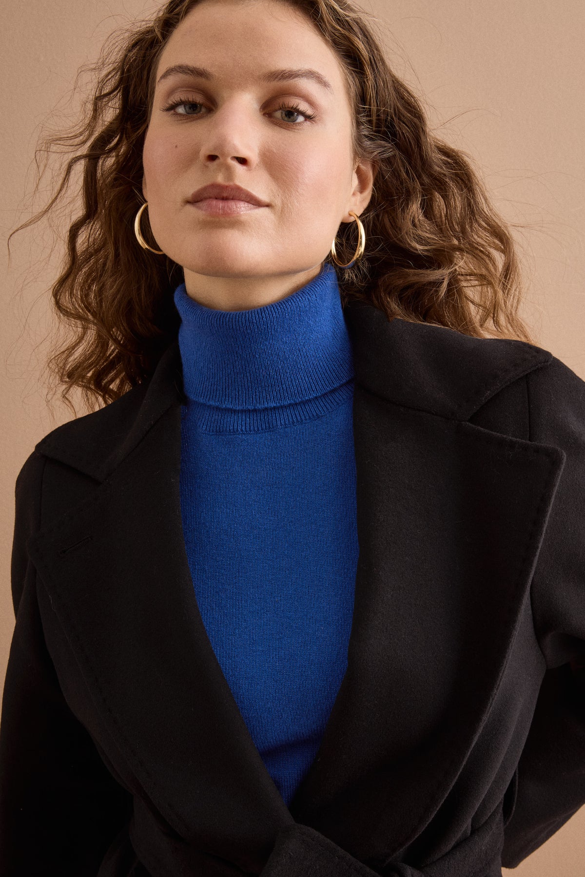 Manteau long en laine et cachemire - NOIR