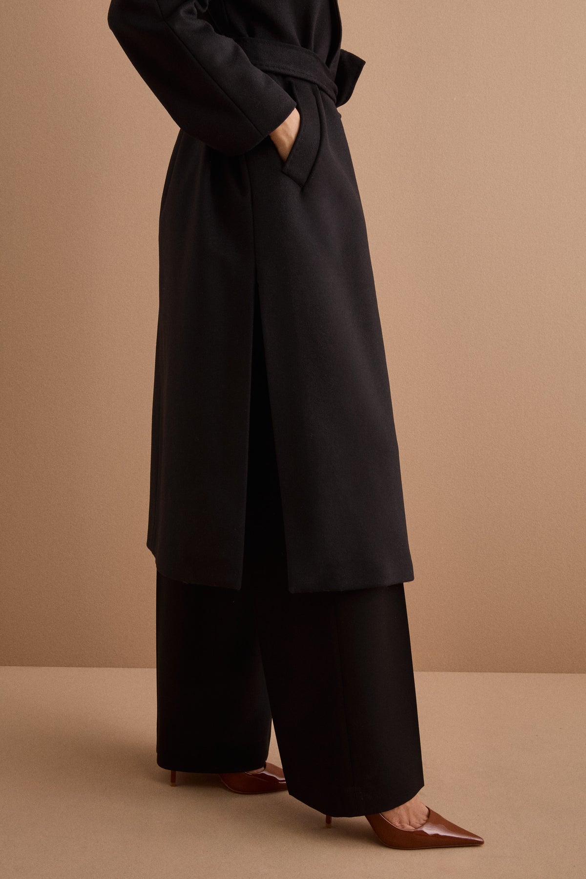 Manteau long en laine et cachemire - NOIR