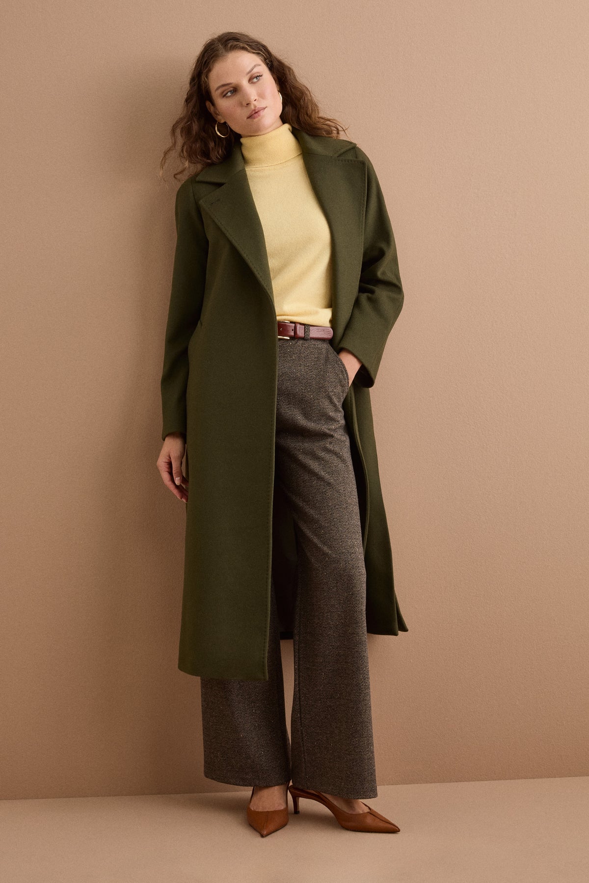Cappotto lungo in lana e cashmere - VERDE MILITARE