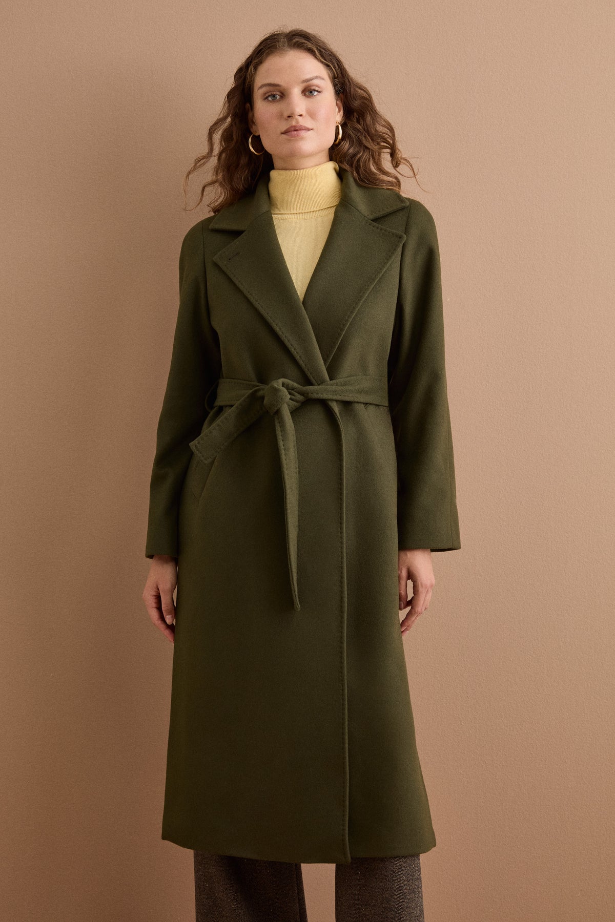 Cappotto lungo in lana e cashmere - VERDE MILITARE