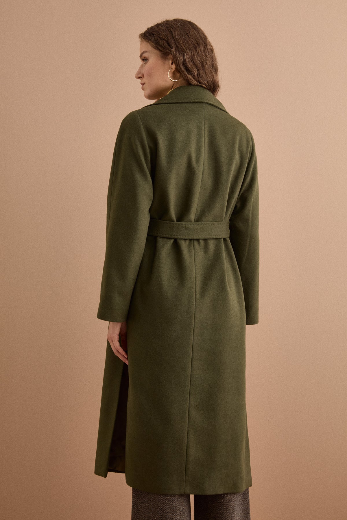 Cappotto lungo in lana e cashmere - VERDE MILITARE