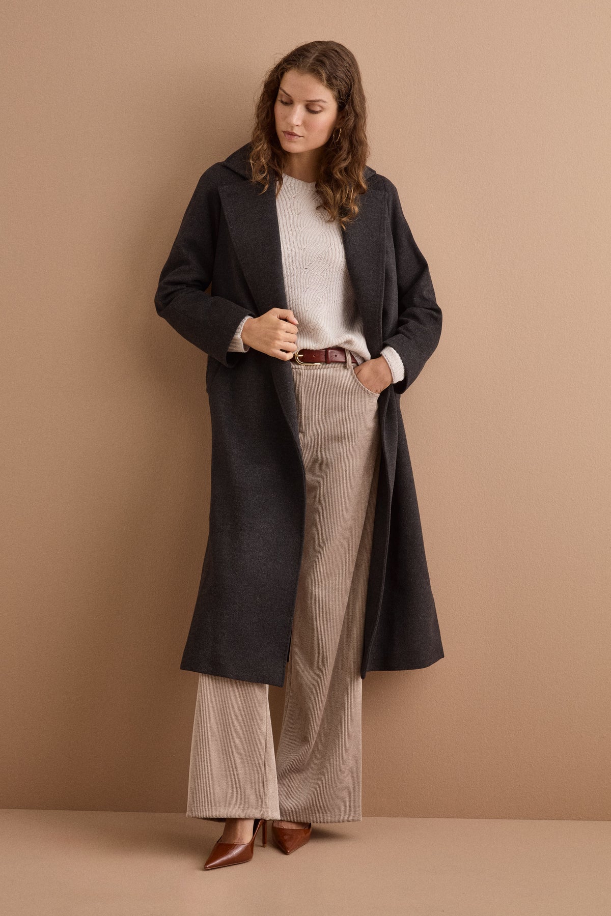 Cappotto lungo in lana e cashmere - ANTRACITE