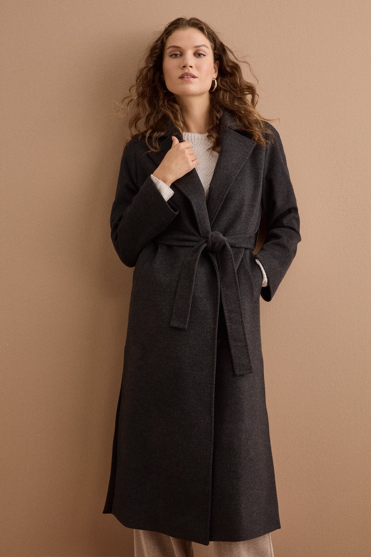 Cappotto lungo in lana e cashmere - ANTRACITE
