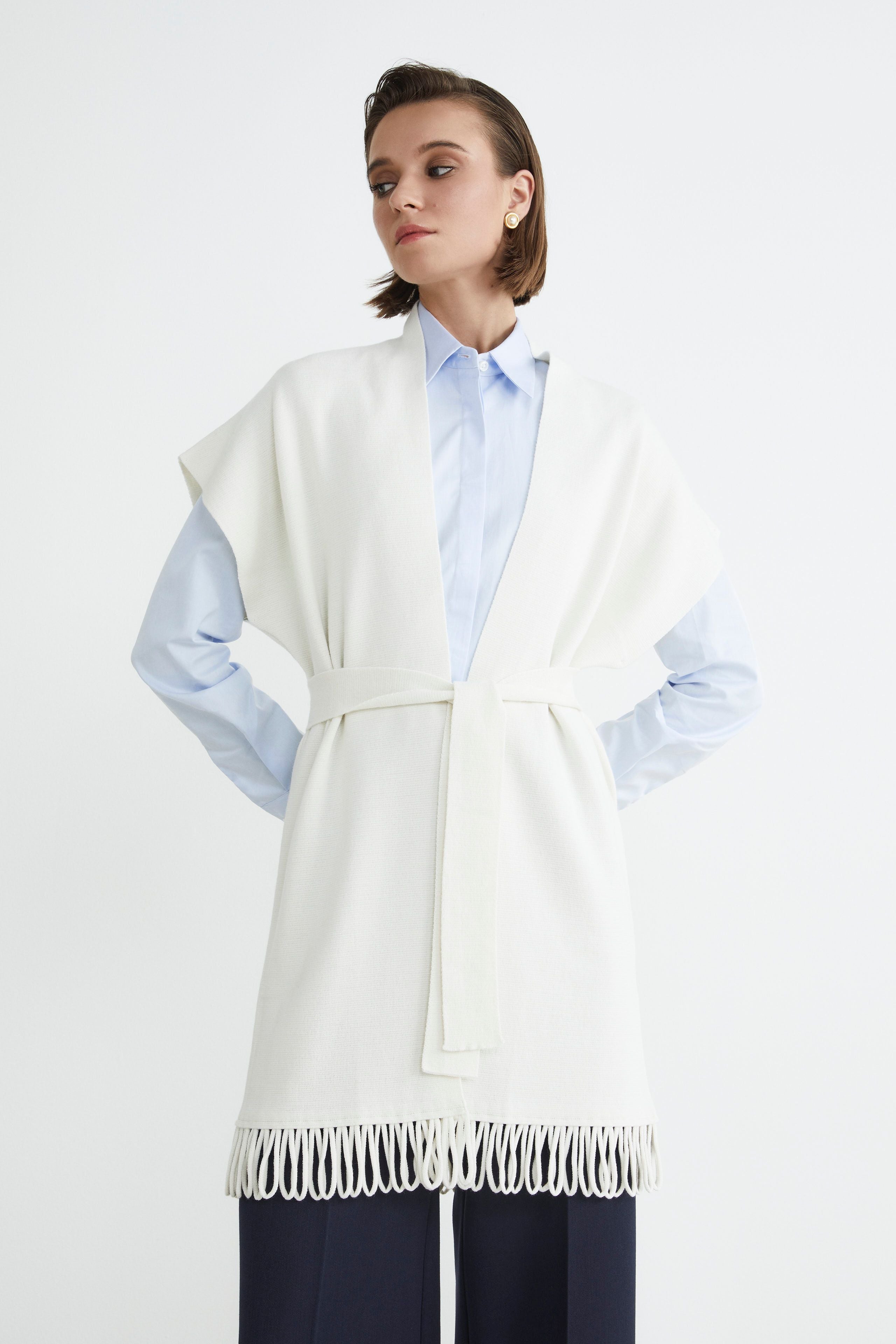 Gilet con frange - ECRU