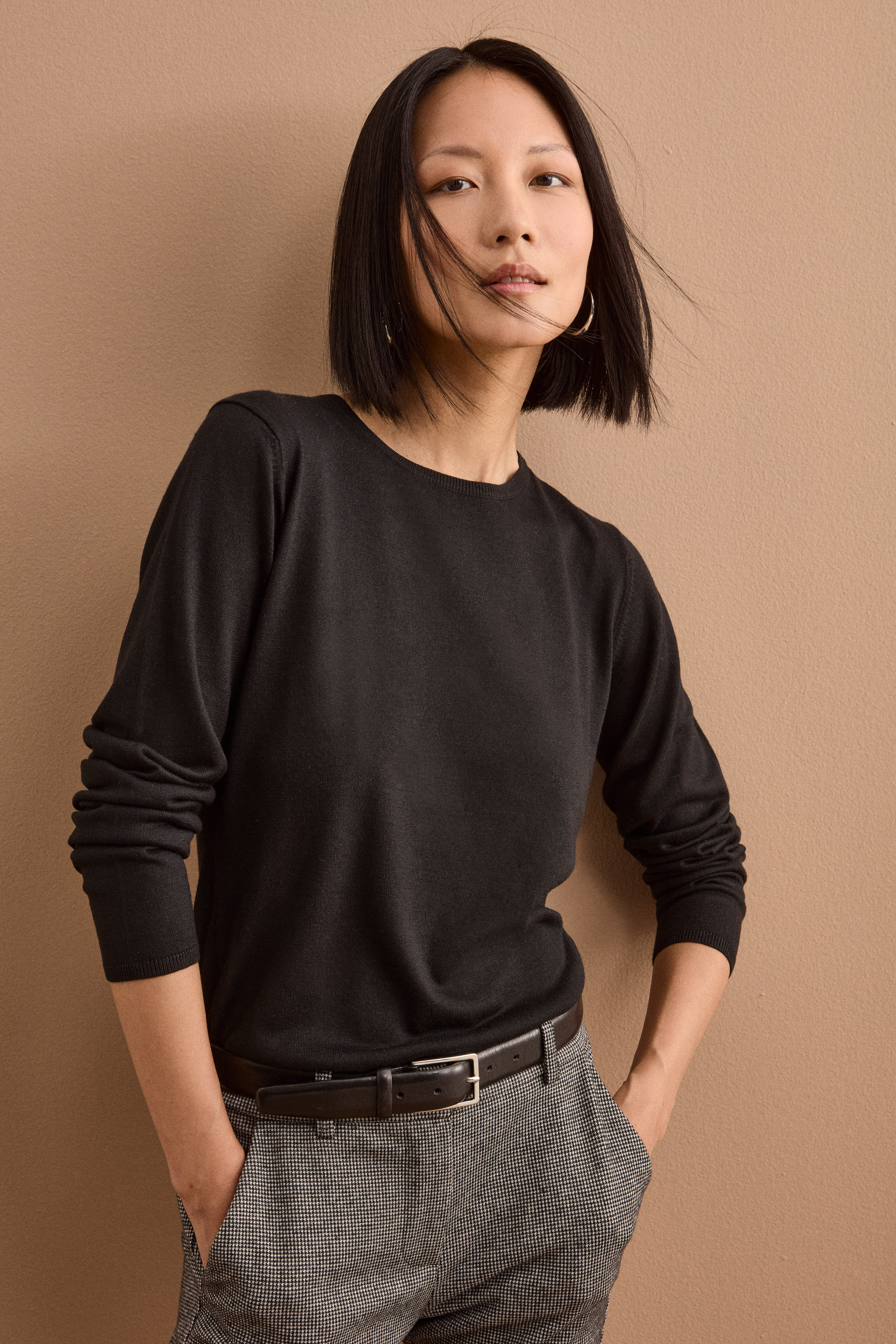 Maglia Girocollo in Seta e Cashmere - NERO