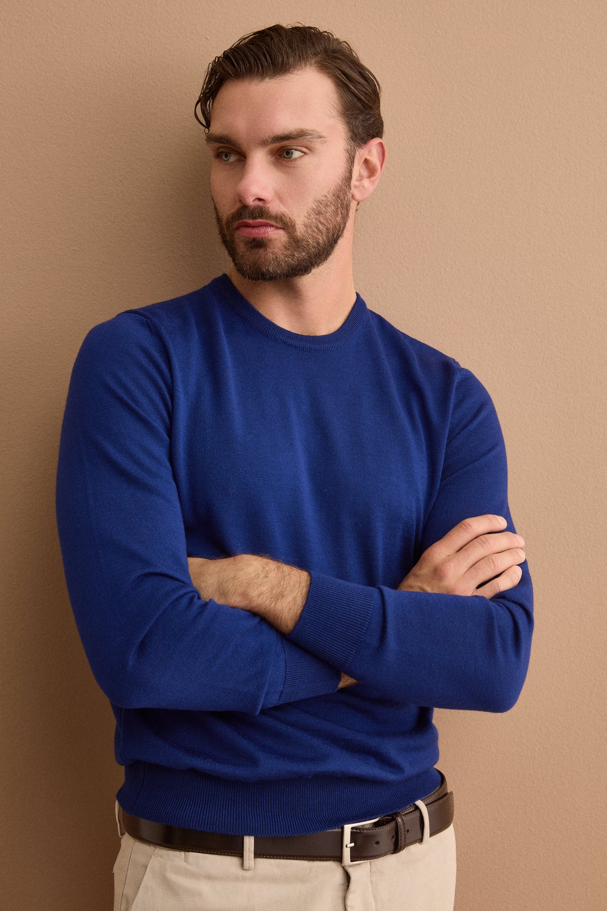 Pull Col Rond en Laine Mérinos - Bleu moyen