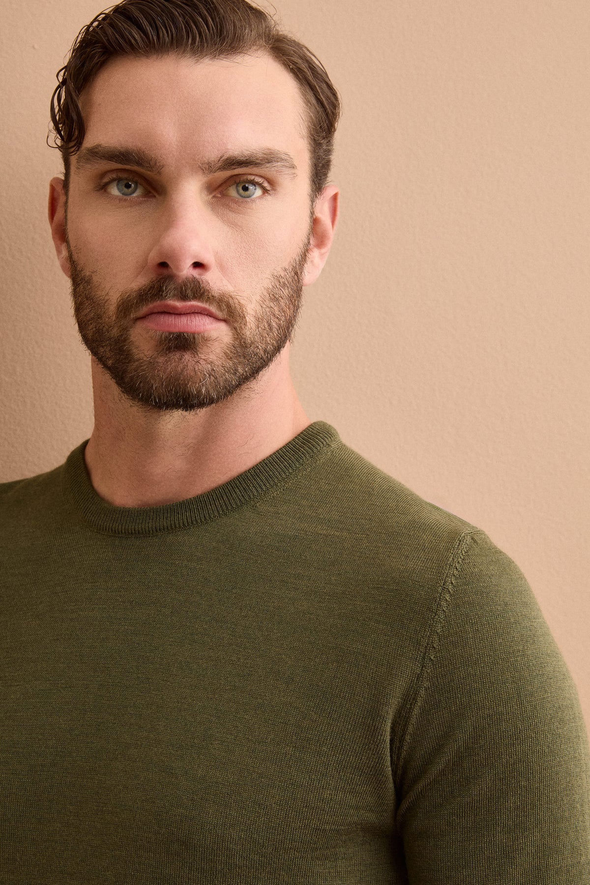 Pull Col Rond en Laine Mérinos - Vert militaire