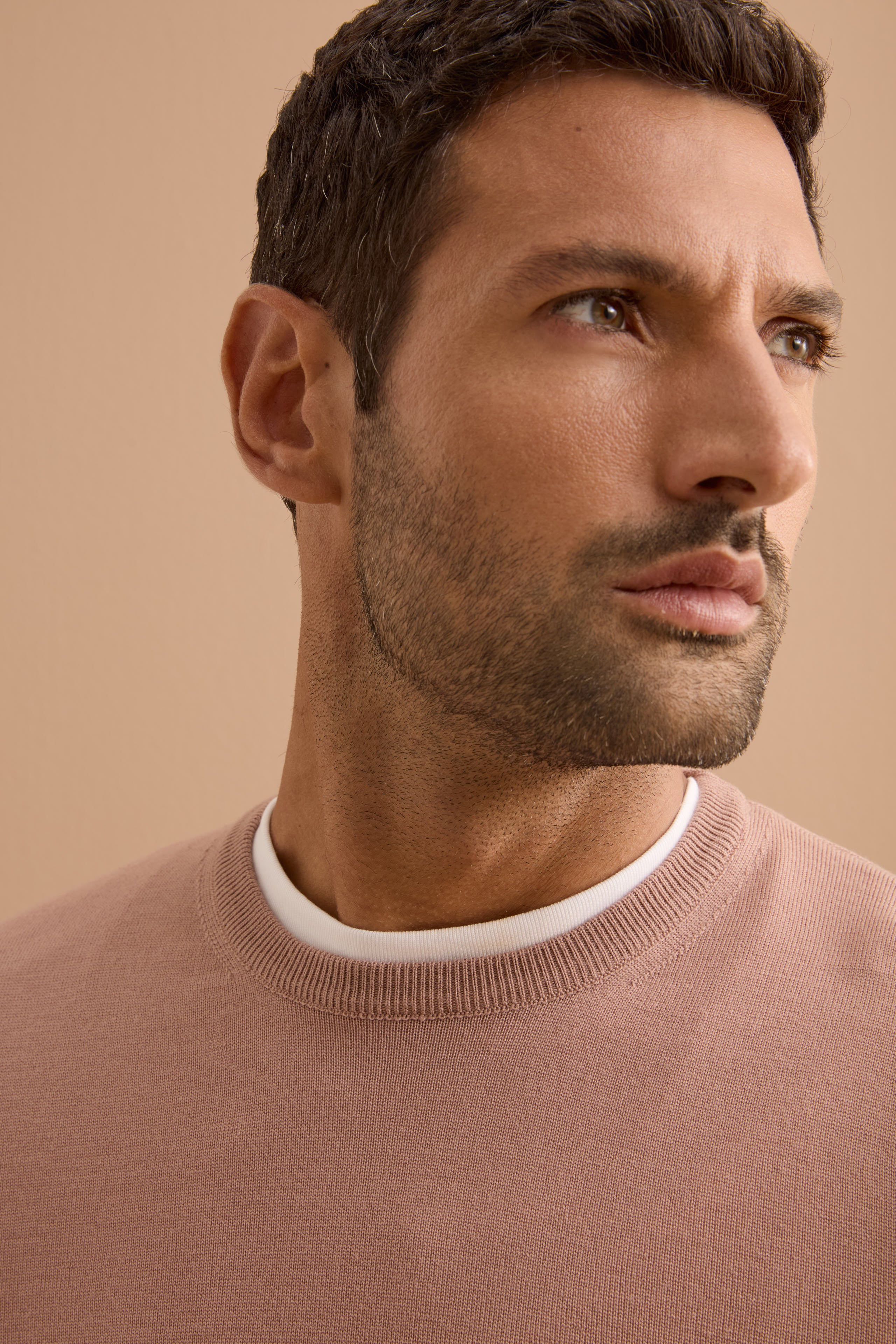 Rundhalsausschnitt Pullover aus Merinowolle - Altrosa