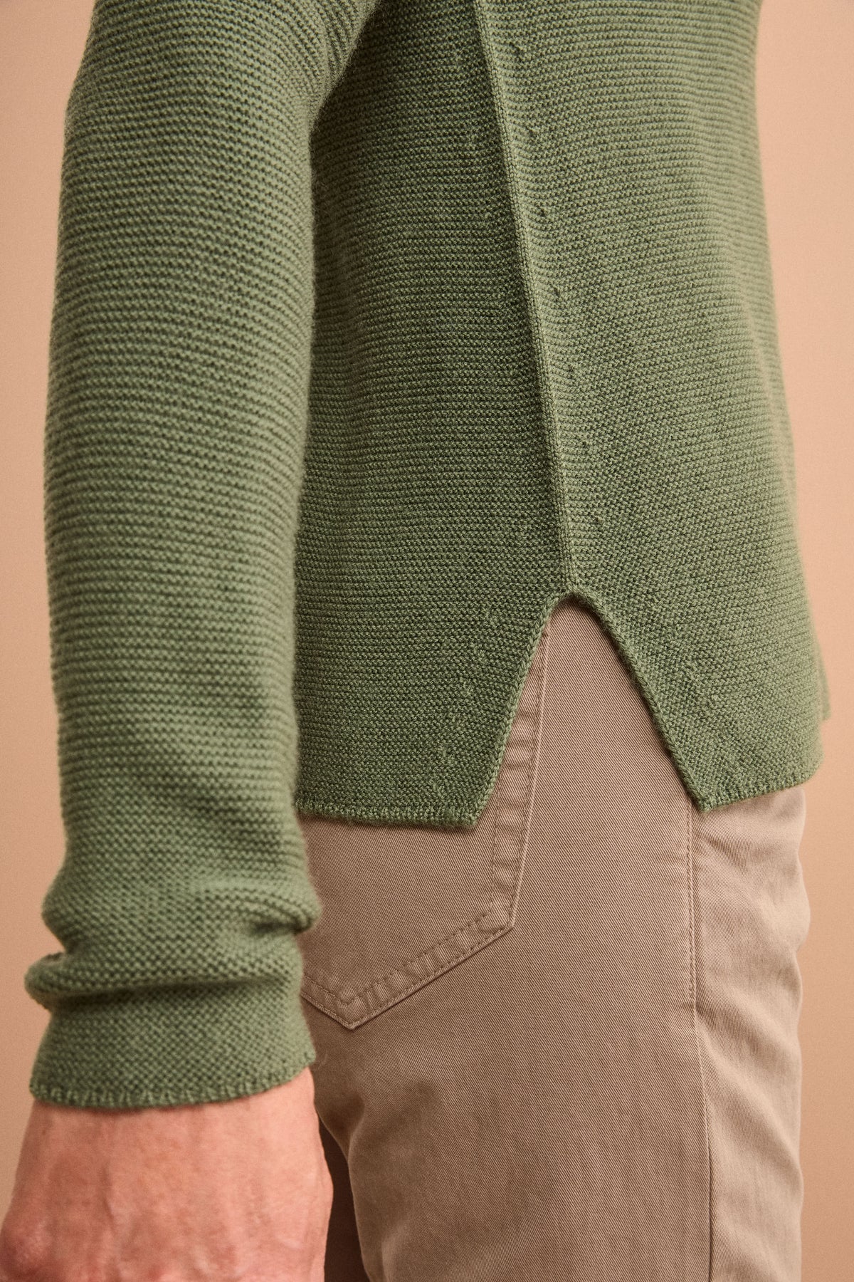 Pull Col Bateau en Laine Mérinos - Vert militaire