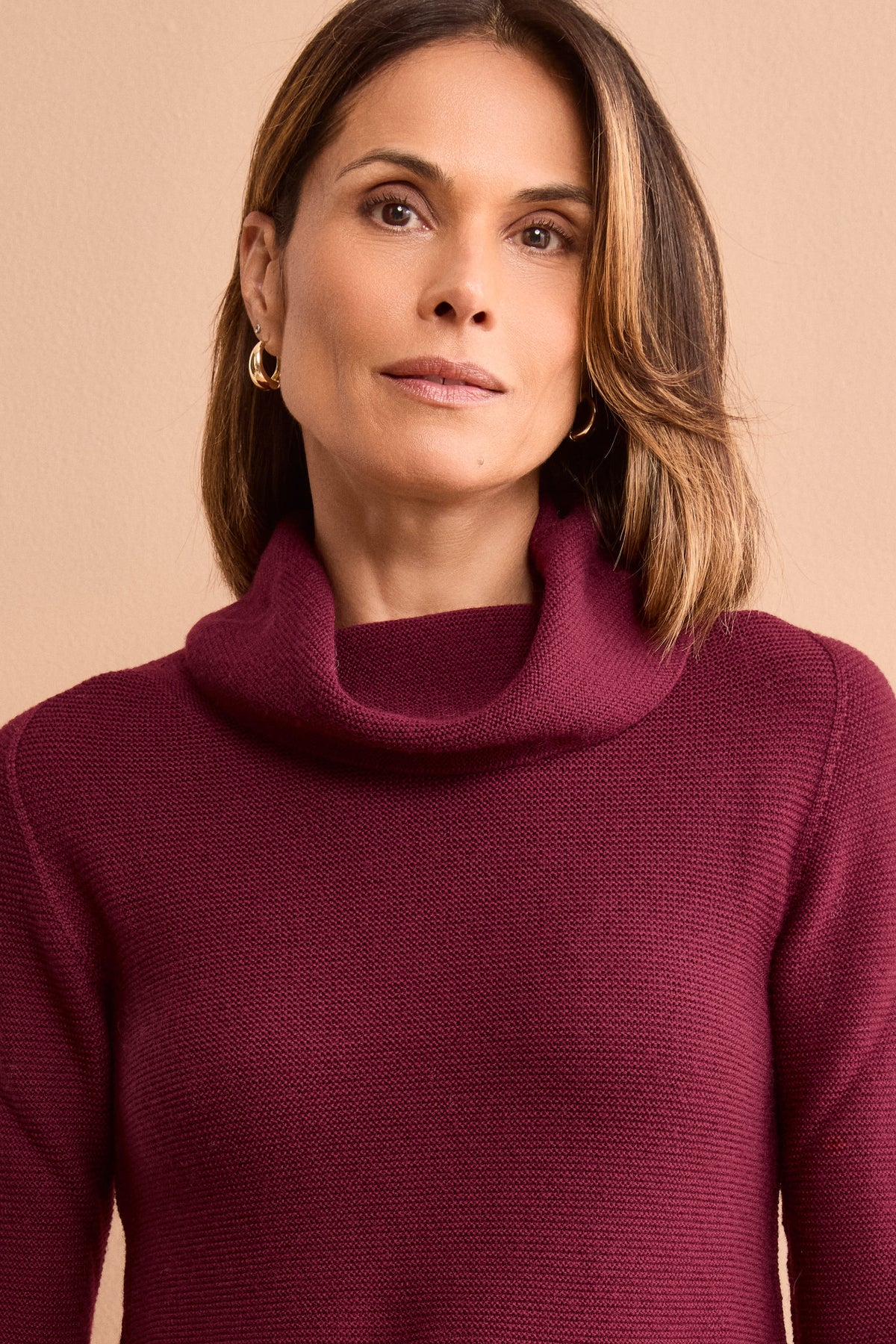 Pullover mit seitlichen Schlitzen aus Merinowolle - Burgundisch