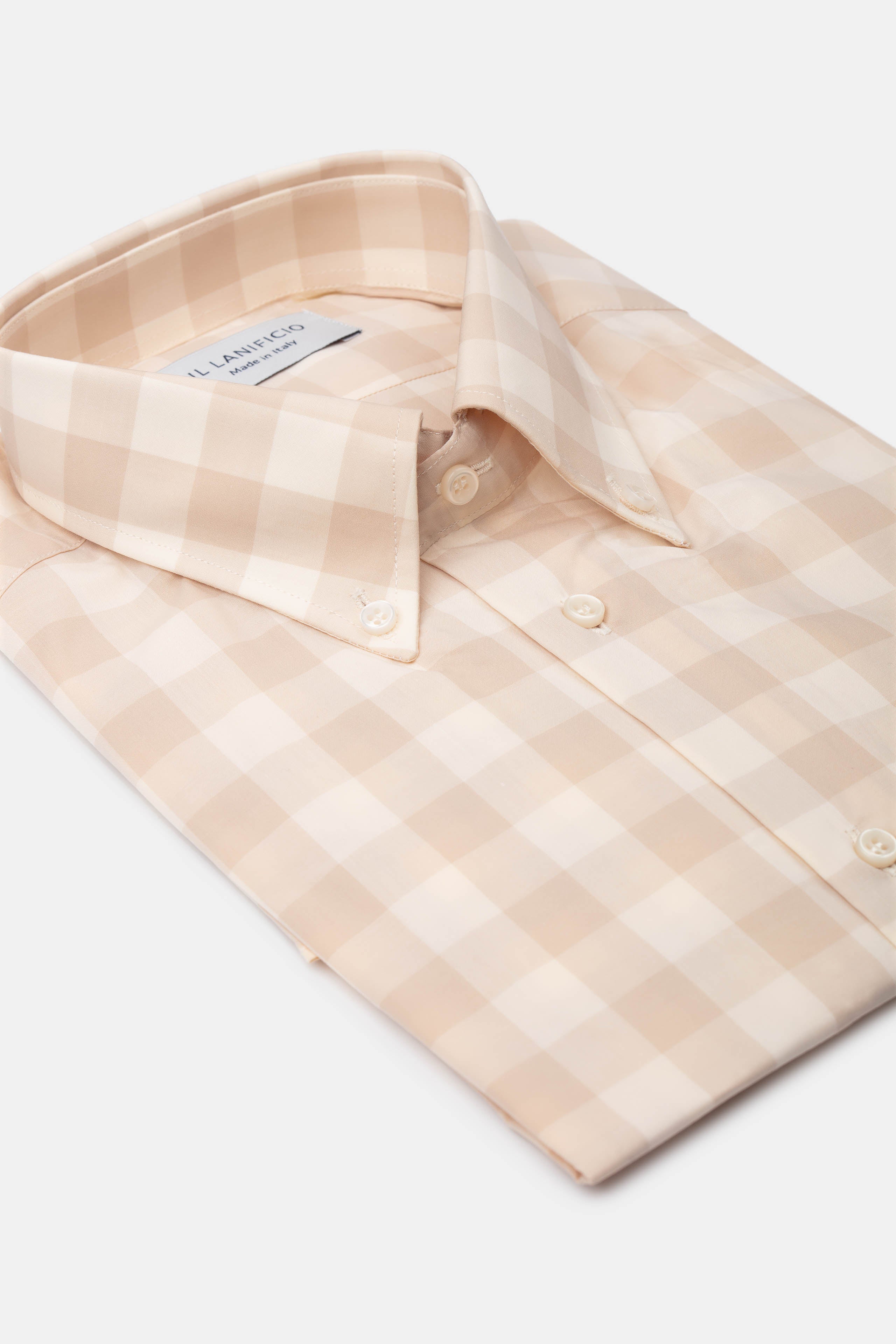 Camicia Fantasia Slim Button Down- BEIGE QUADRI