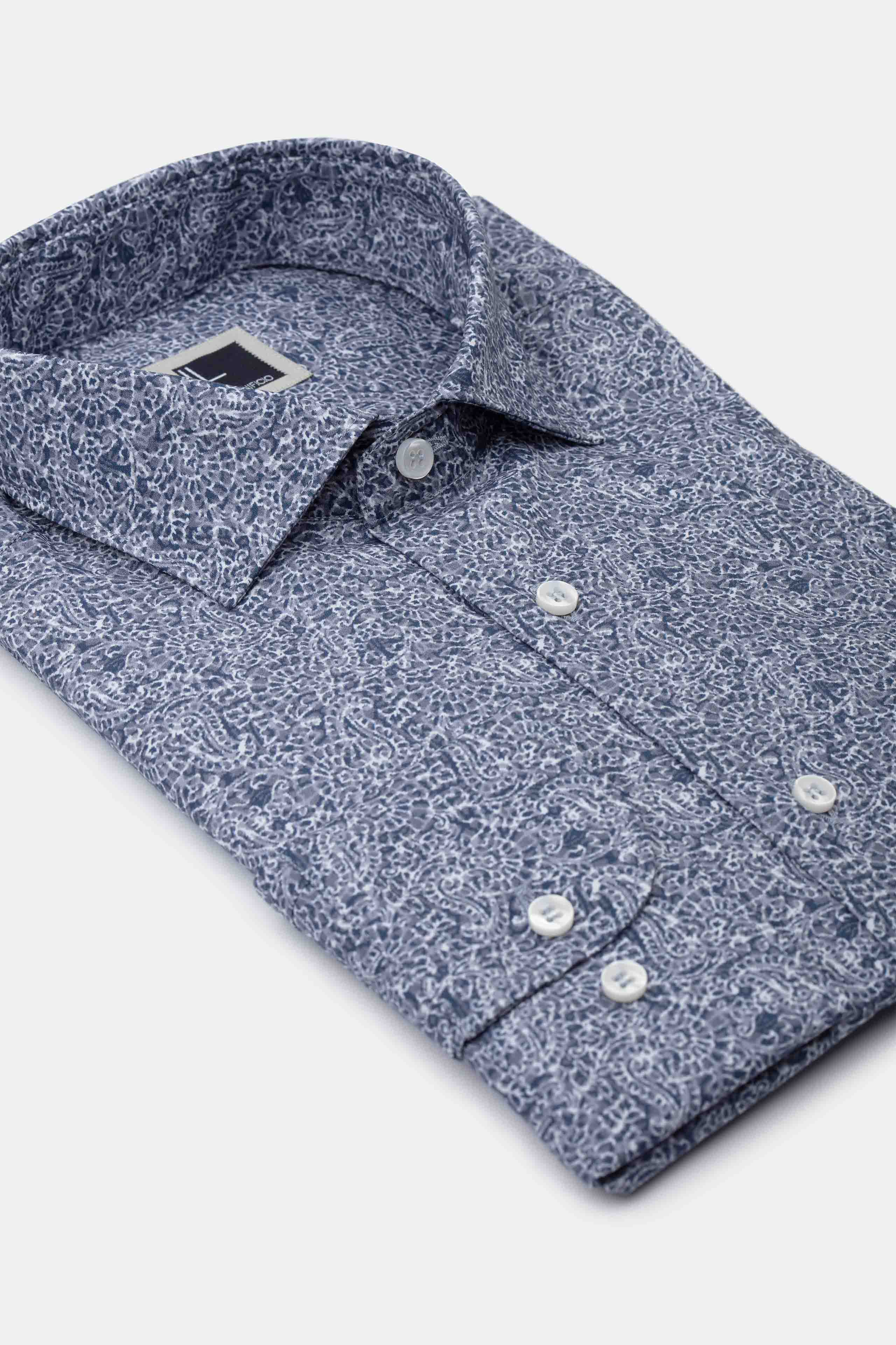 Camicia Fantasia Regular Fit in Popeline - FANT. BIANCO/BLU