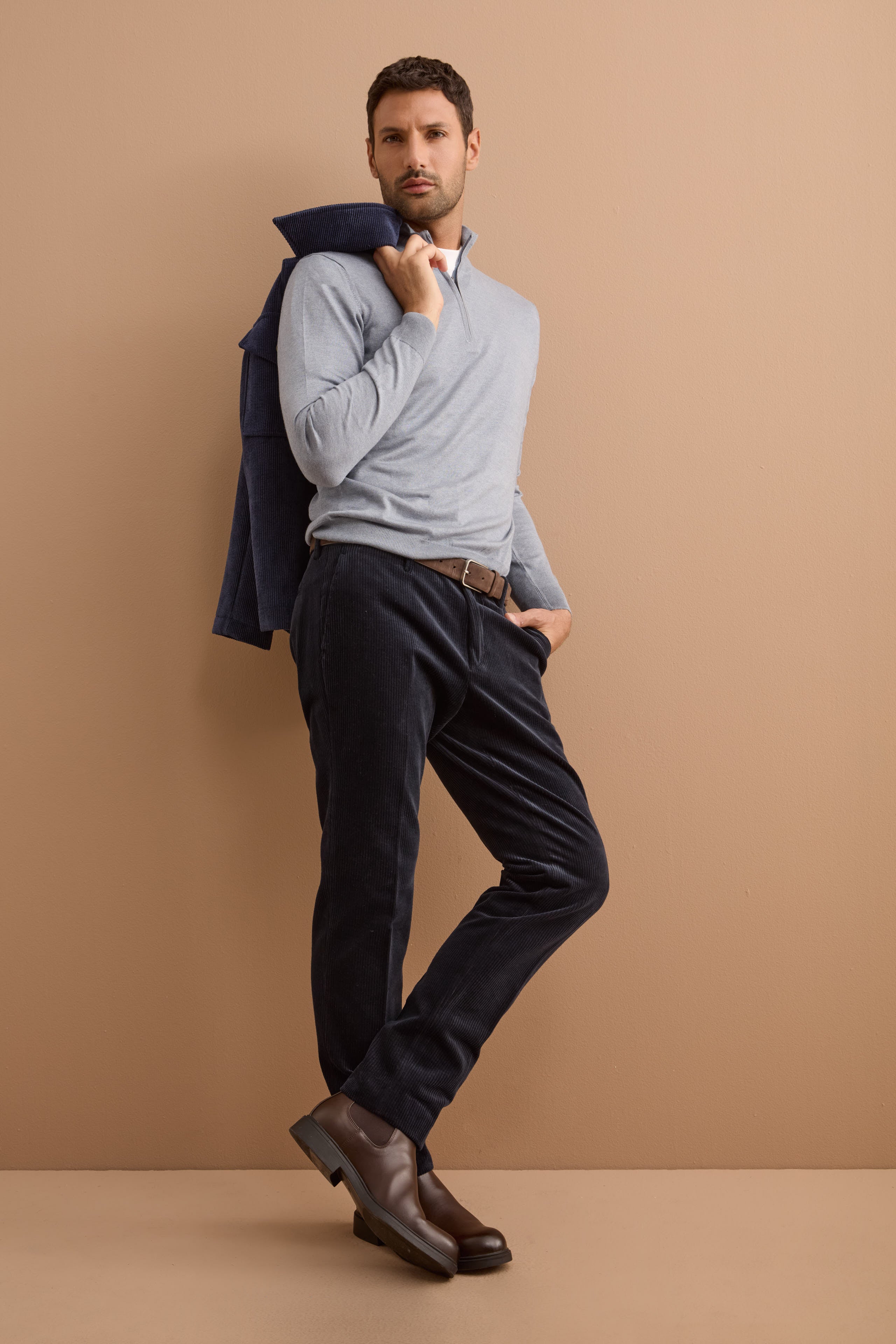Pantalone in Velluto Regular Fit - BLU