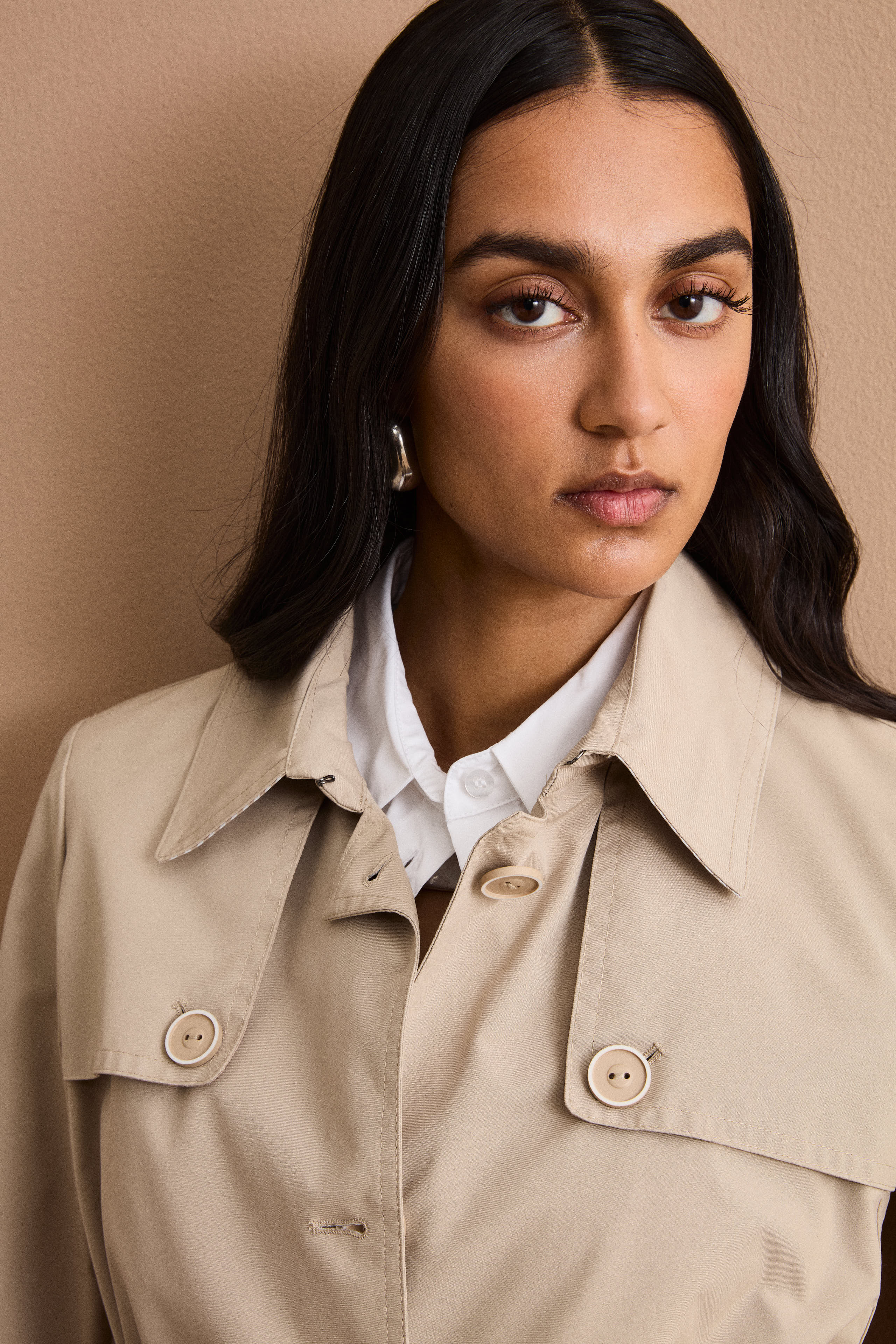 Trench Monopetto Midi con Cintura - BEIGE