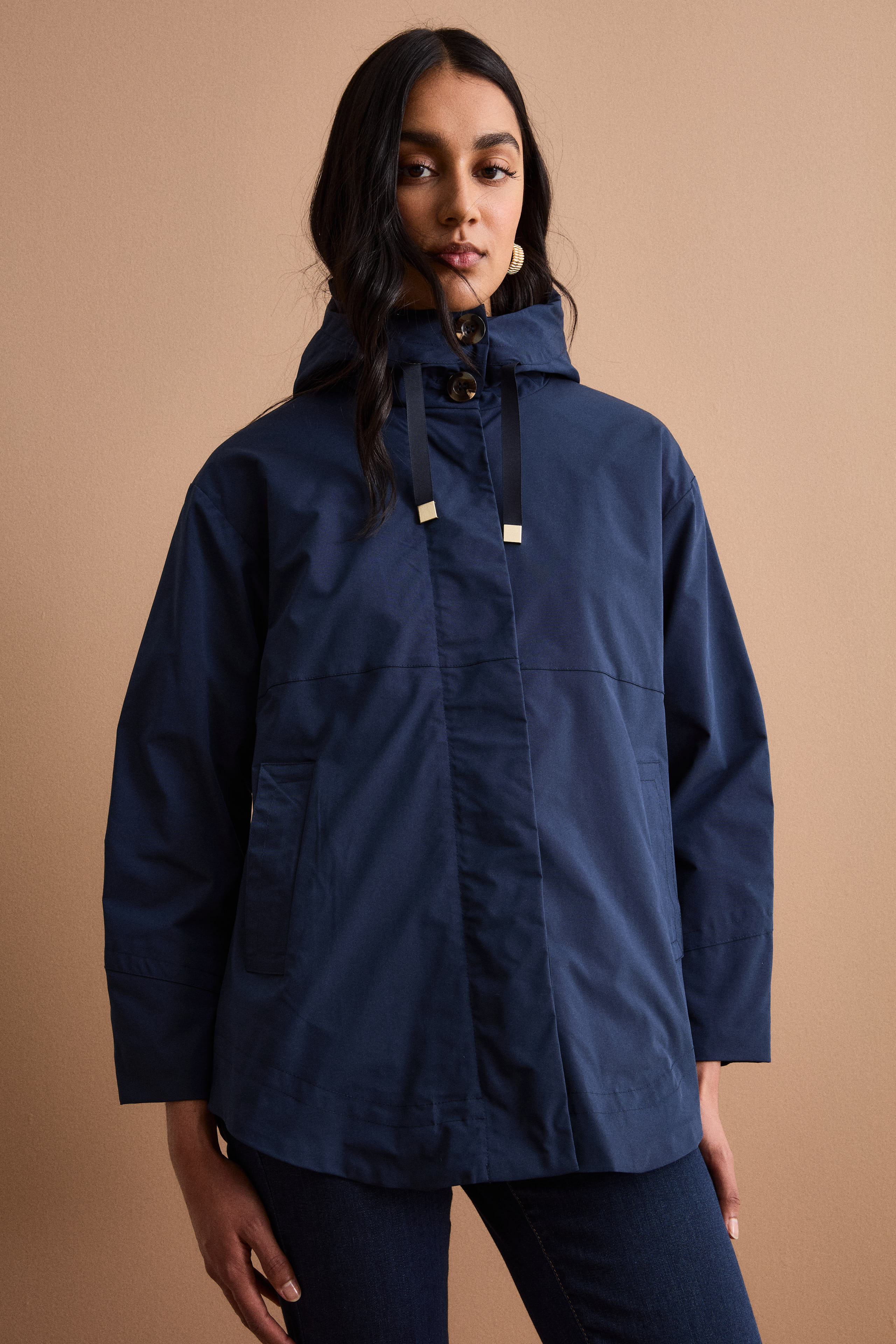 Oversize-Jacke mit Kapuze und Seitentaschen - BLAU