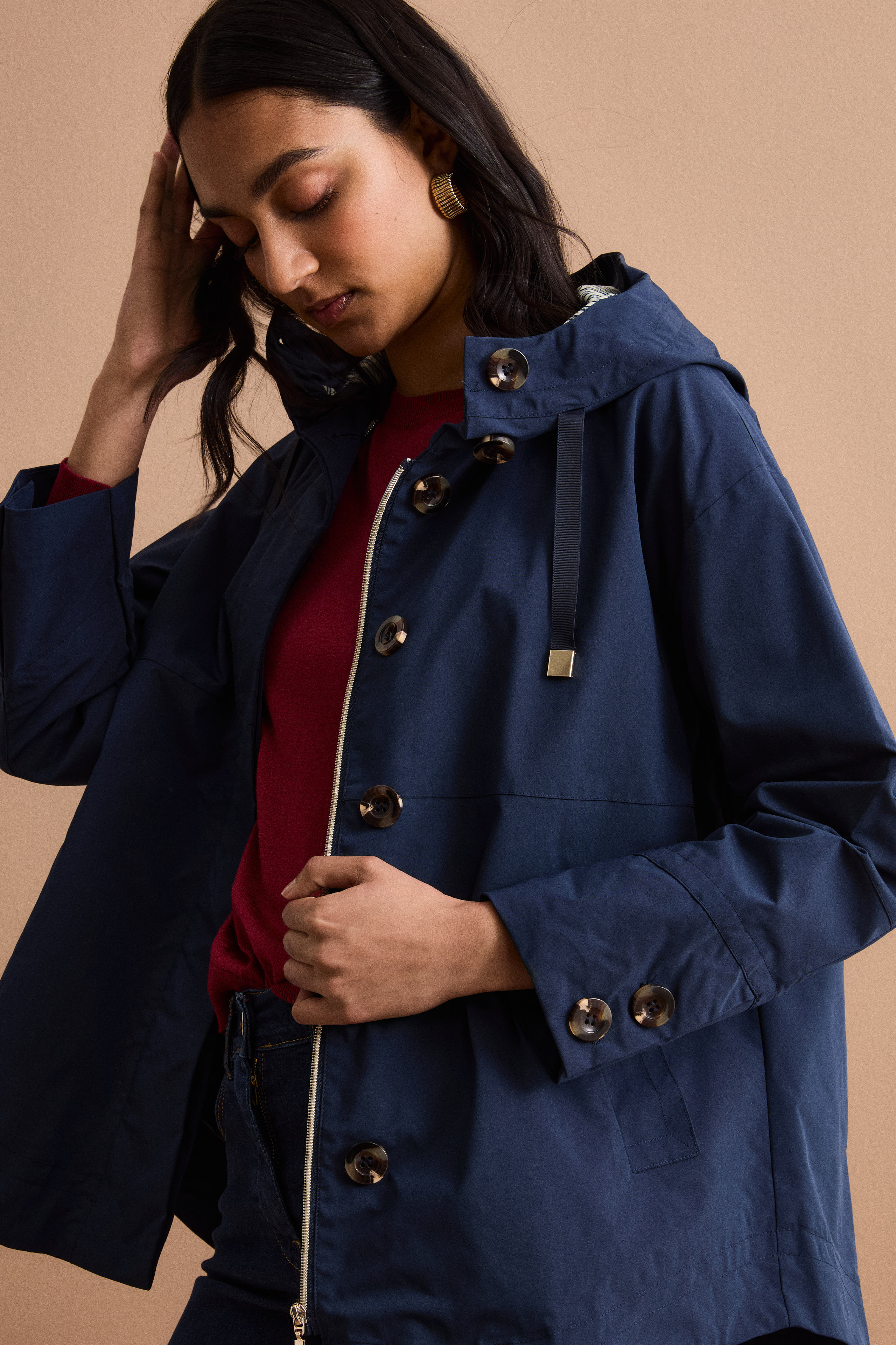 Oversize-Jacke mit Kapuze und Seitentaschen - BLAU
