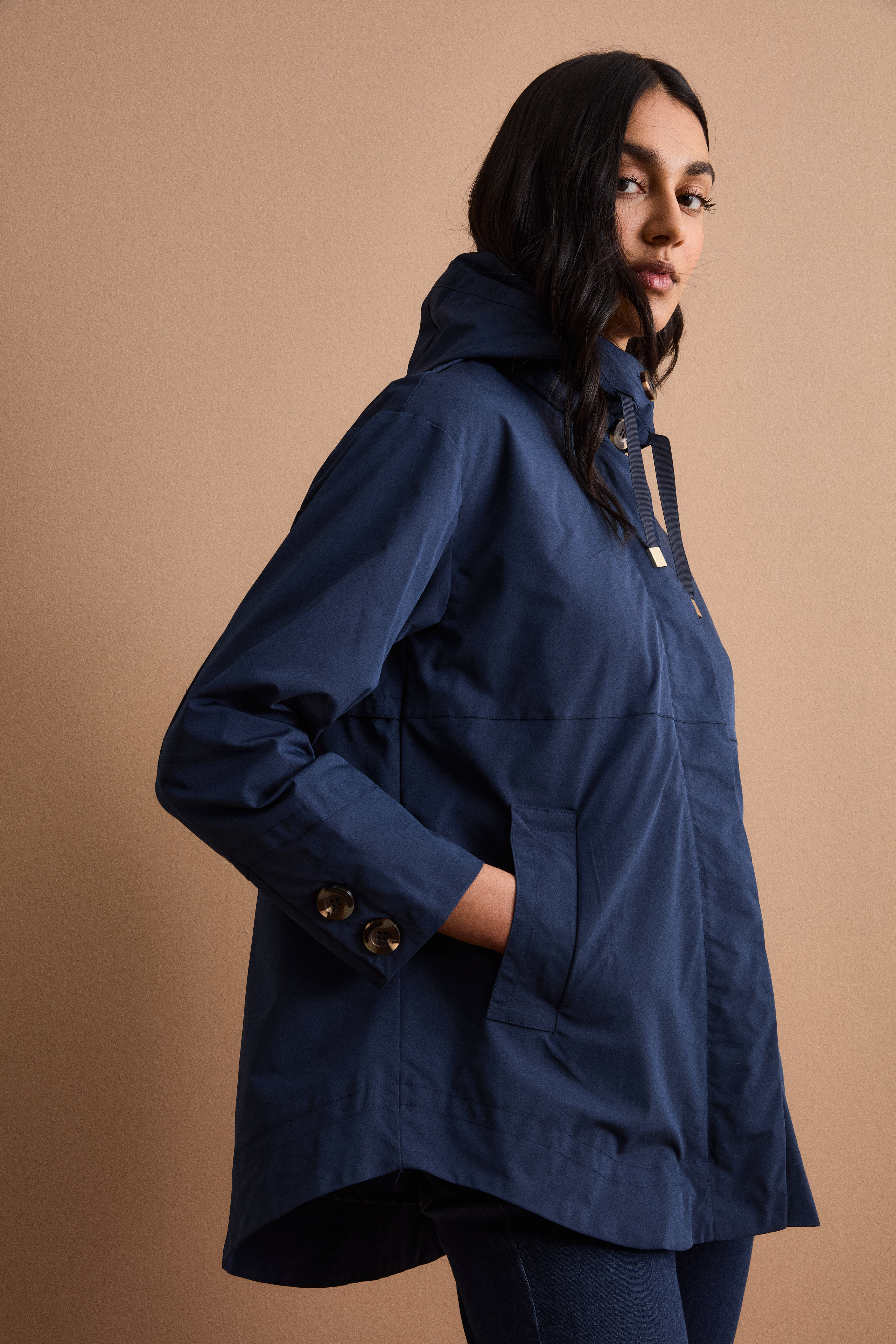 Oversize-Jacke mit Kapuze und Seitentaschen - BLAU