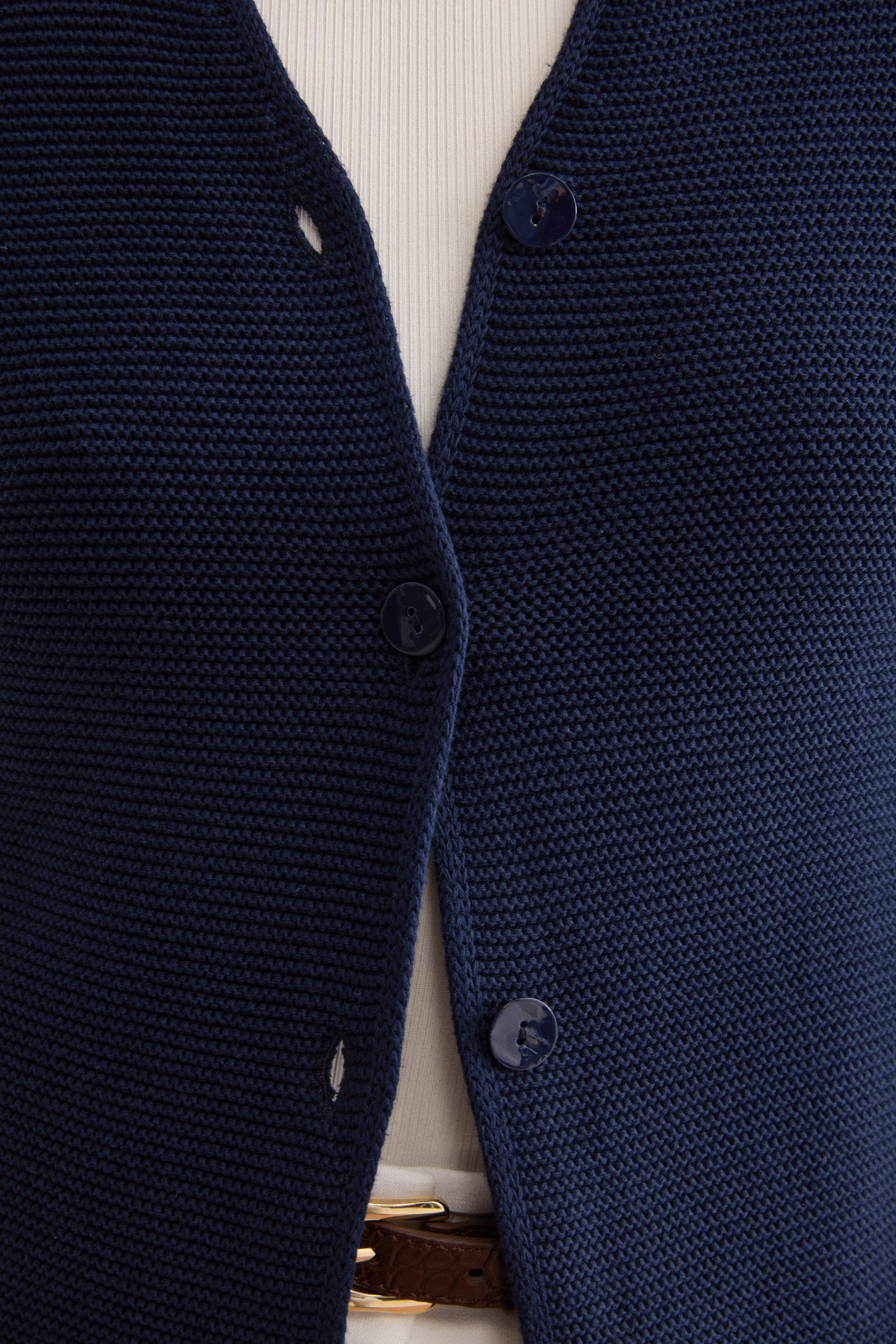Baumwoll-Linksstrick-Cardigan mit V-Ausschnitt - BLAU