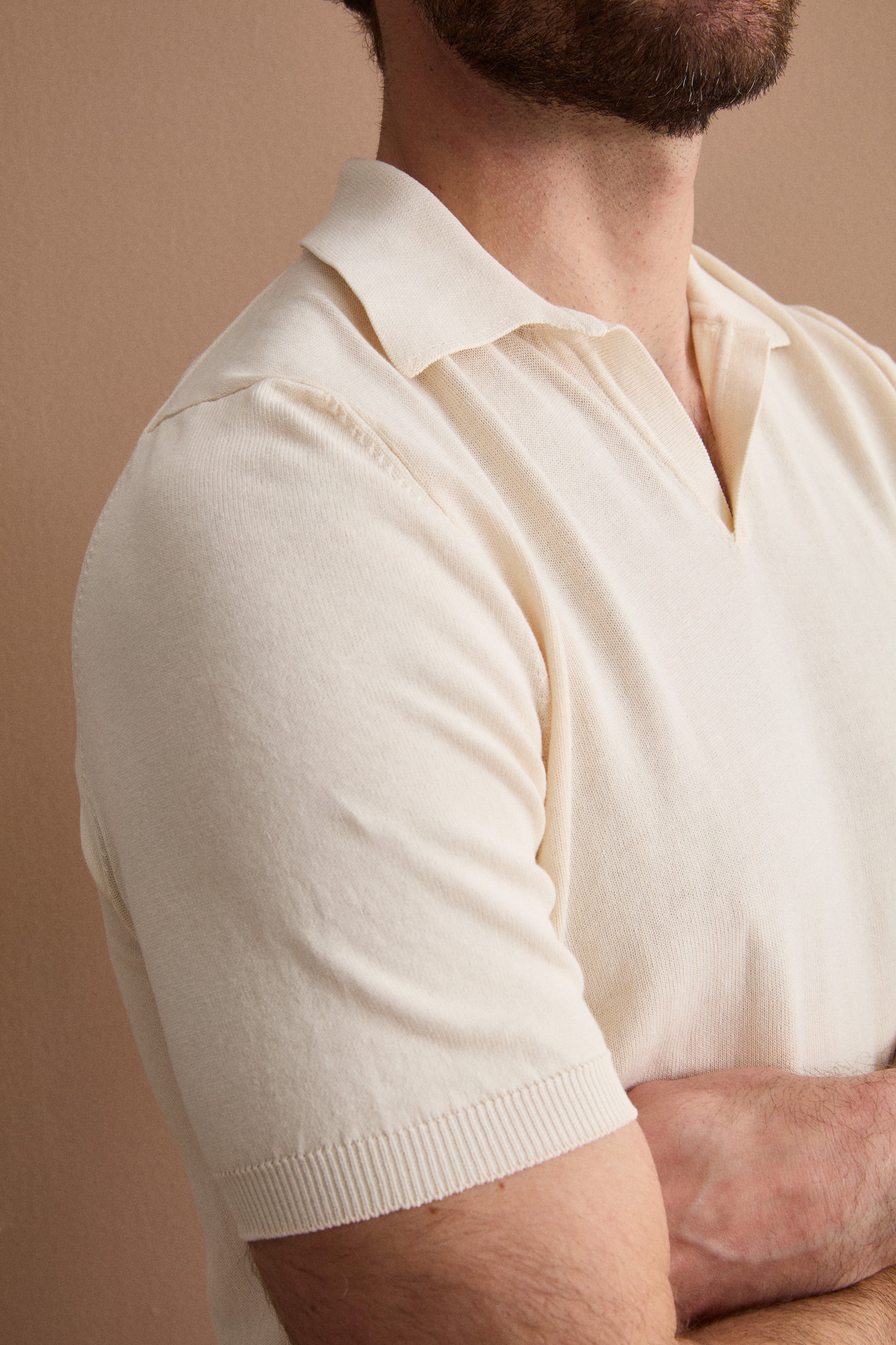 Polo aus Baumwoll-Crêpe-Strick - BEIGE