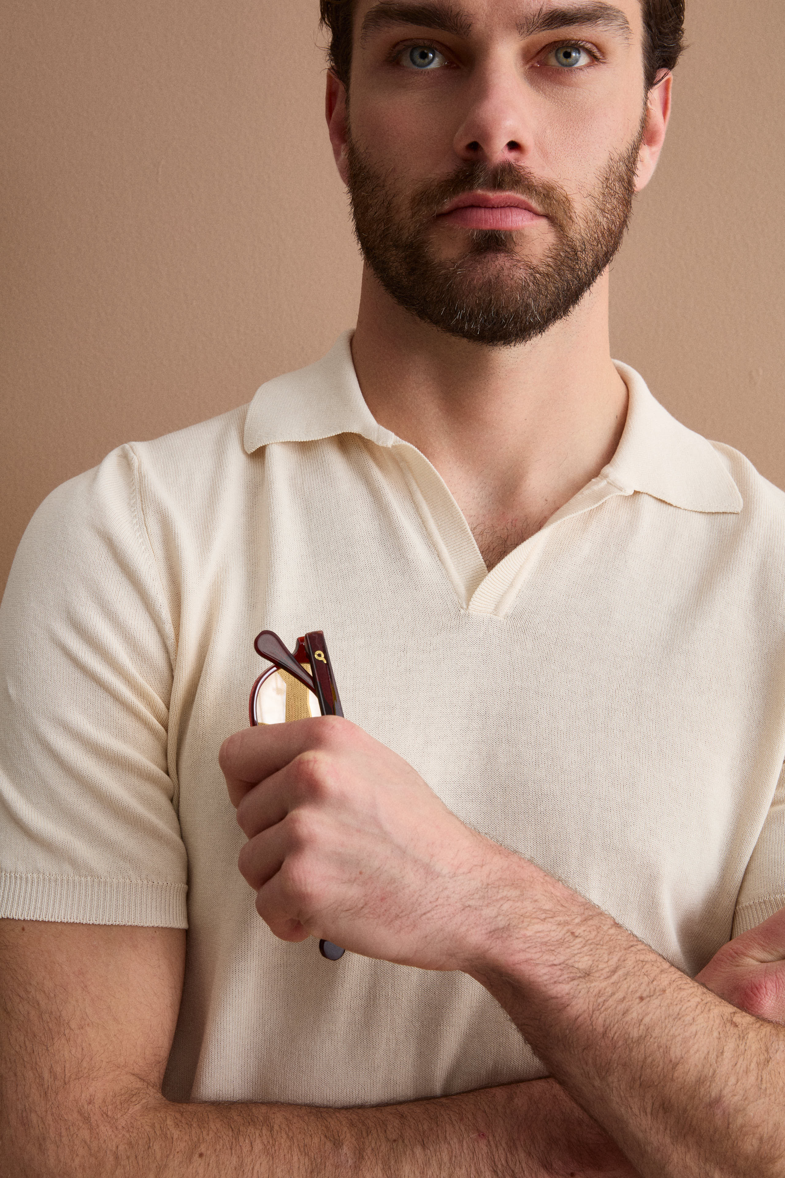 Polo en Maille de Coton Crêpe - BEIGE