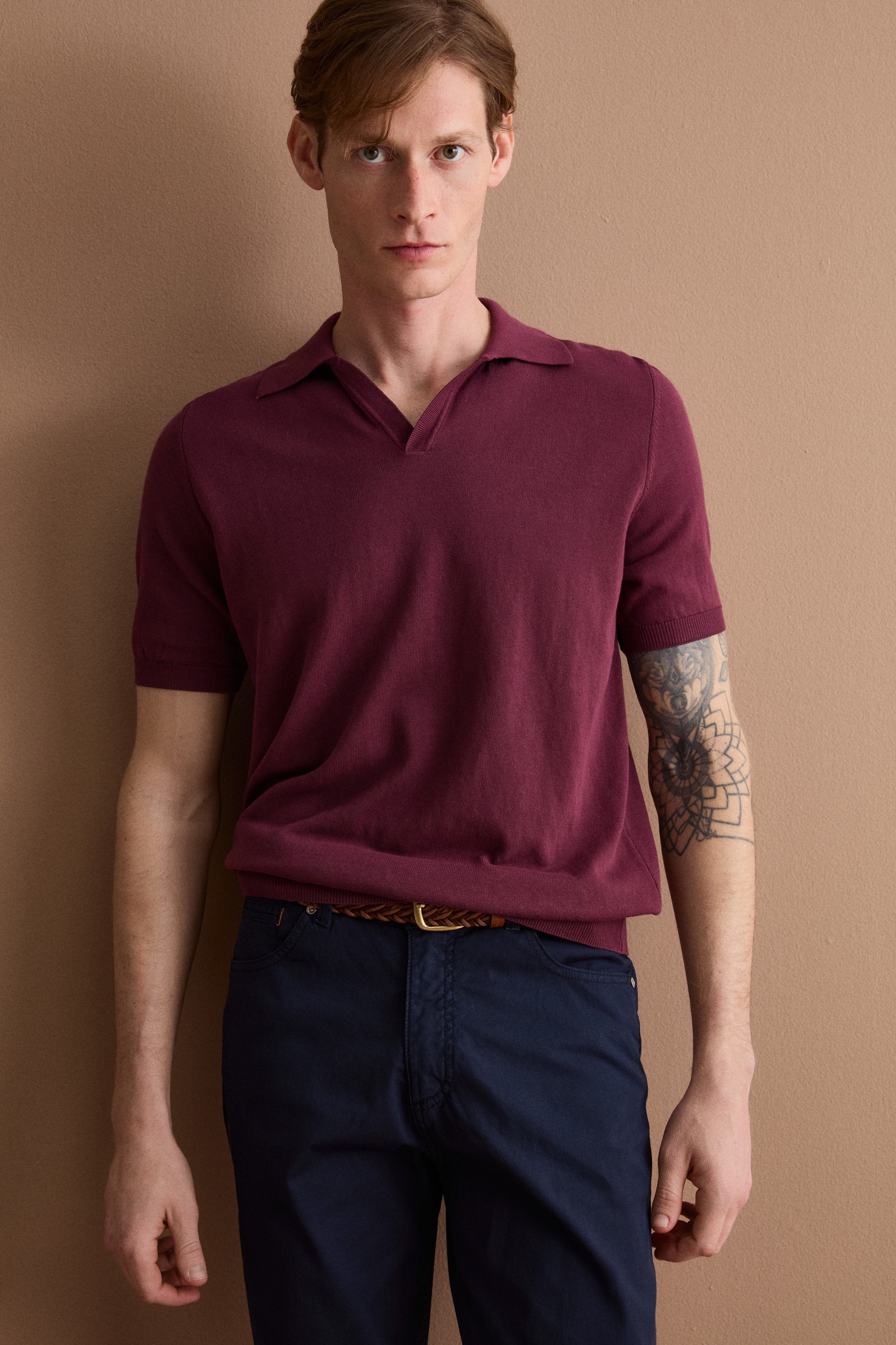 Polo en Maille de Coton Crêpe - Bourgogne