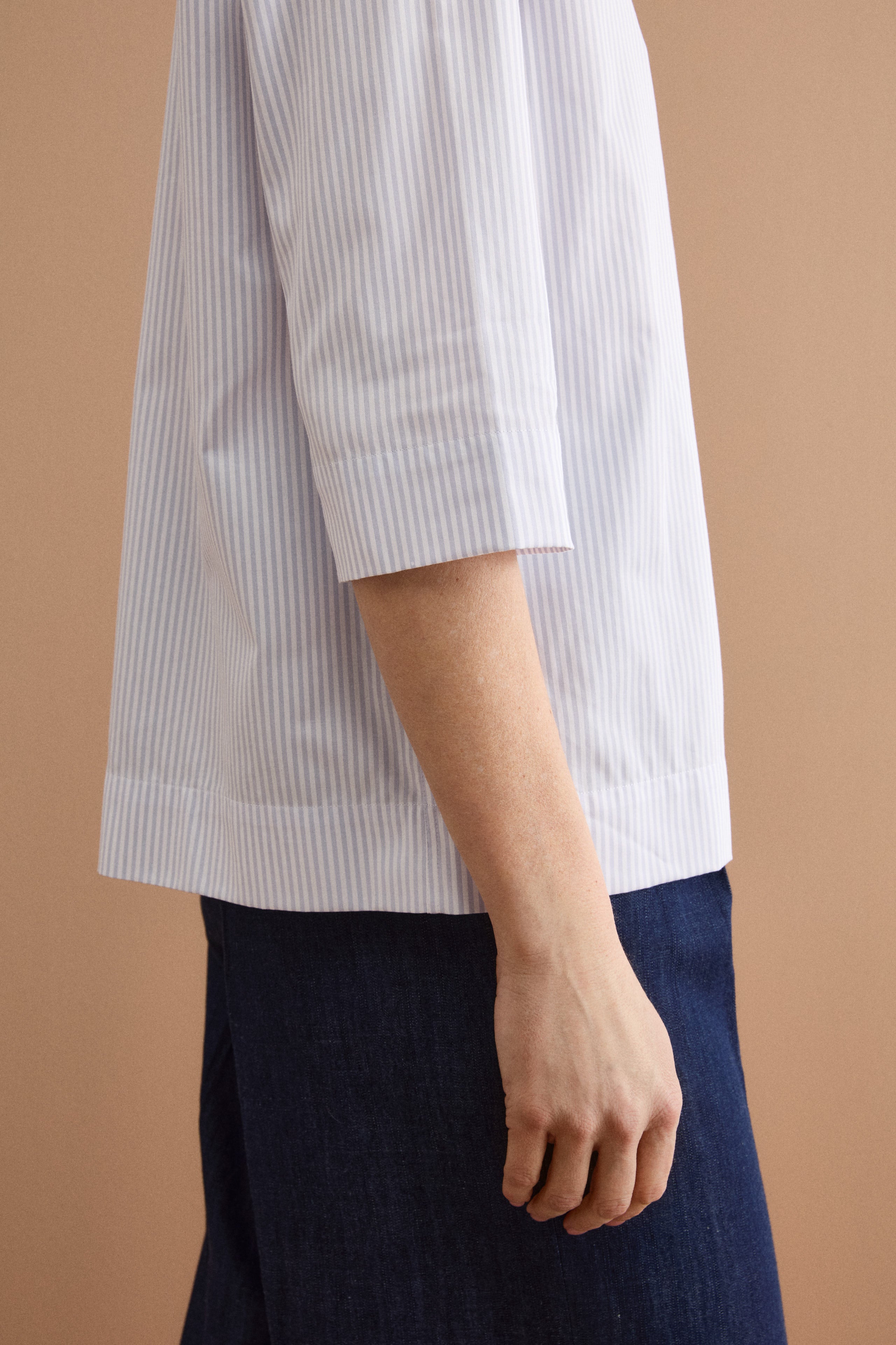 Boxy Printed Cotton Shirt - Grey stripe