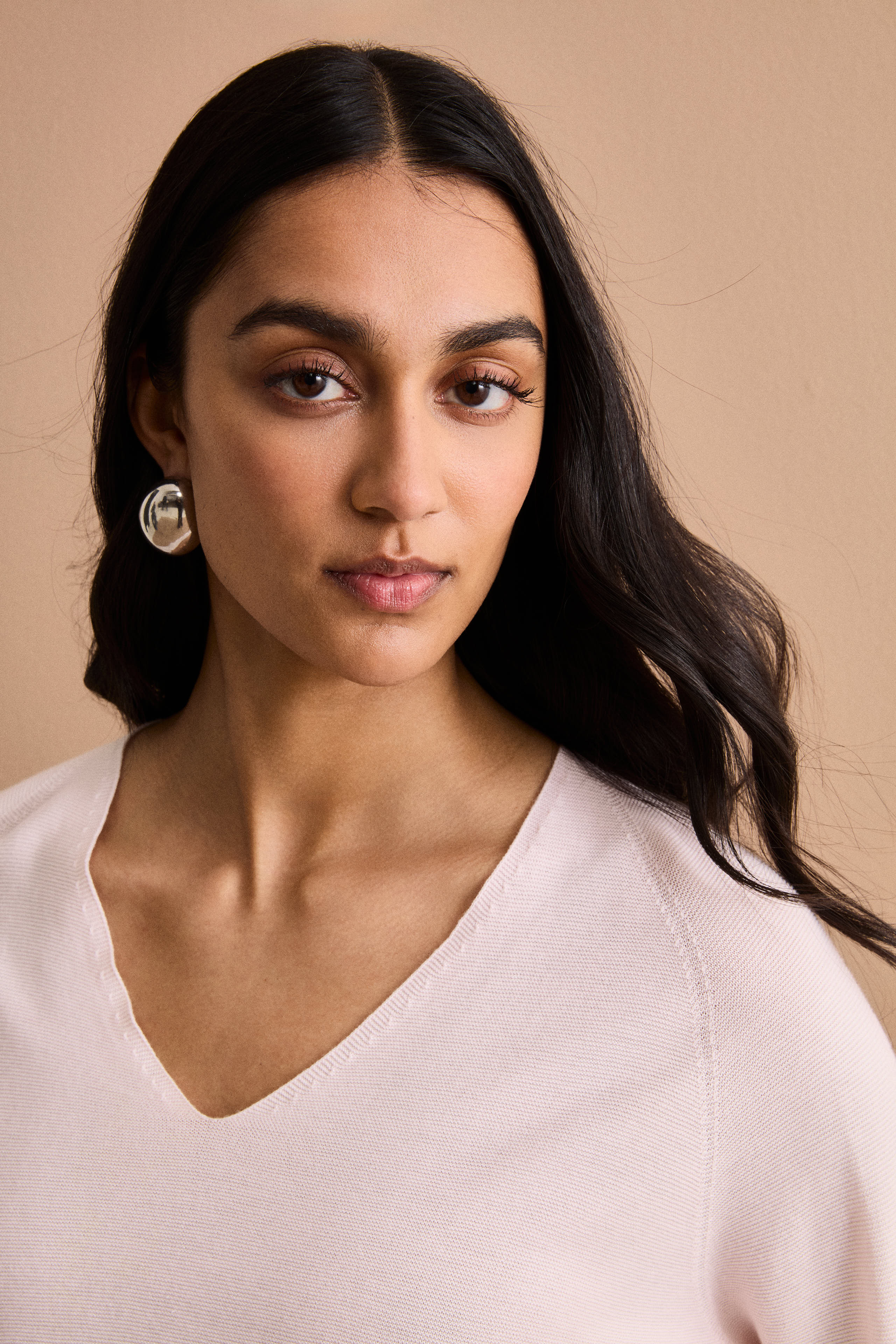 Linksstrick-Pullover mit V-Ausschnitt aus Baumwolle - Rosa