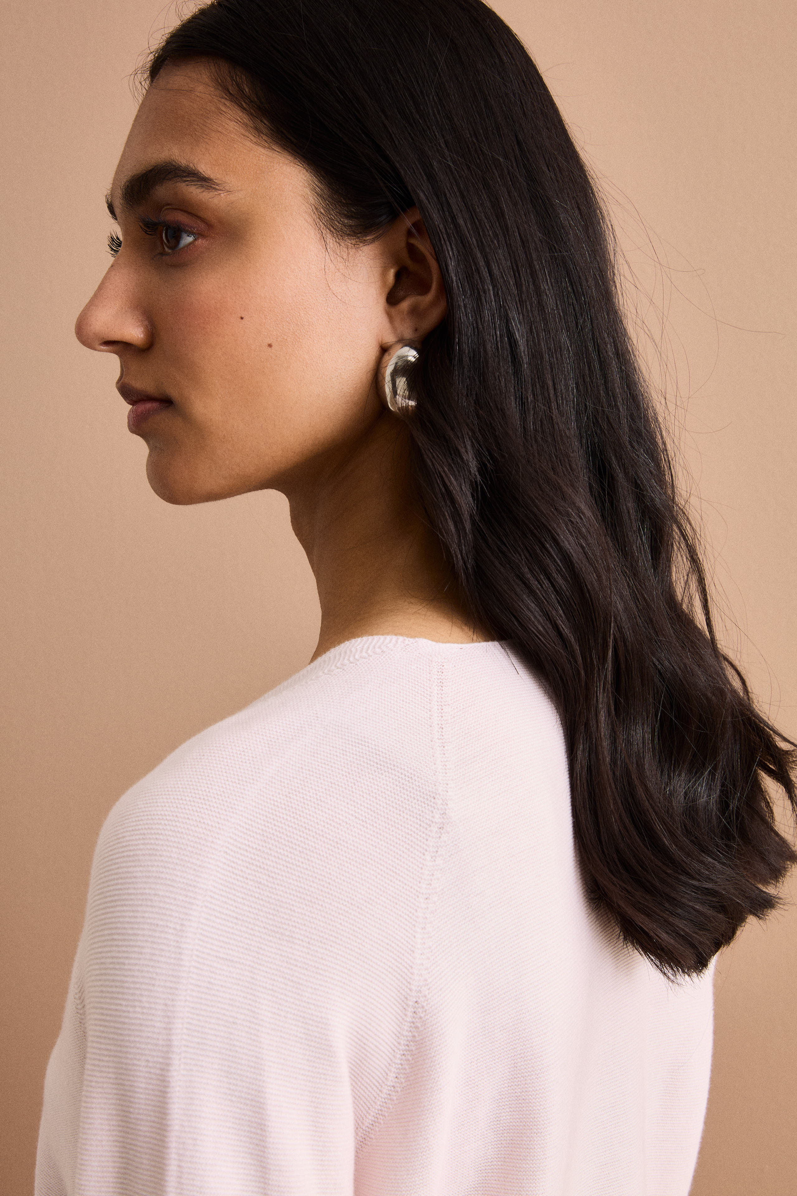 Linksstrick-Pullover mit V-Ausschnitt aus Baumwolle - Rosa