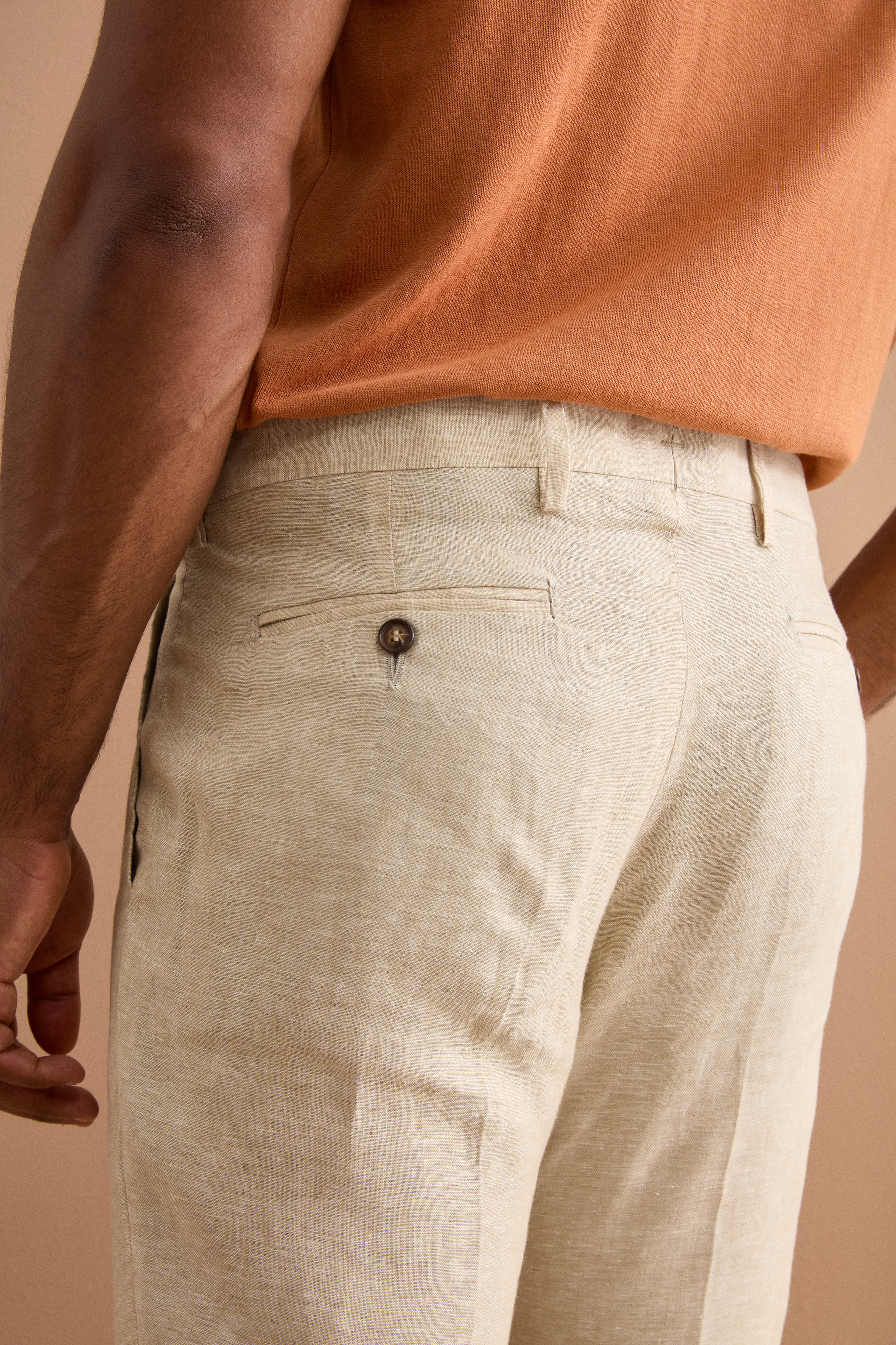 Pantalon Slim en Lin avec Plis sur le Devant - BEIGE