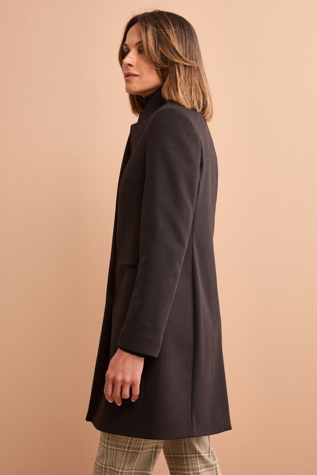 Manteau Mi-Long Cintré en Laine et Cachemire Mélangés - NOIR
