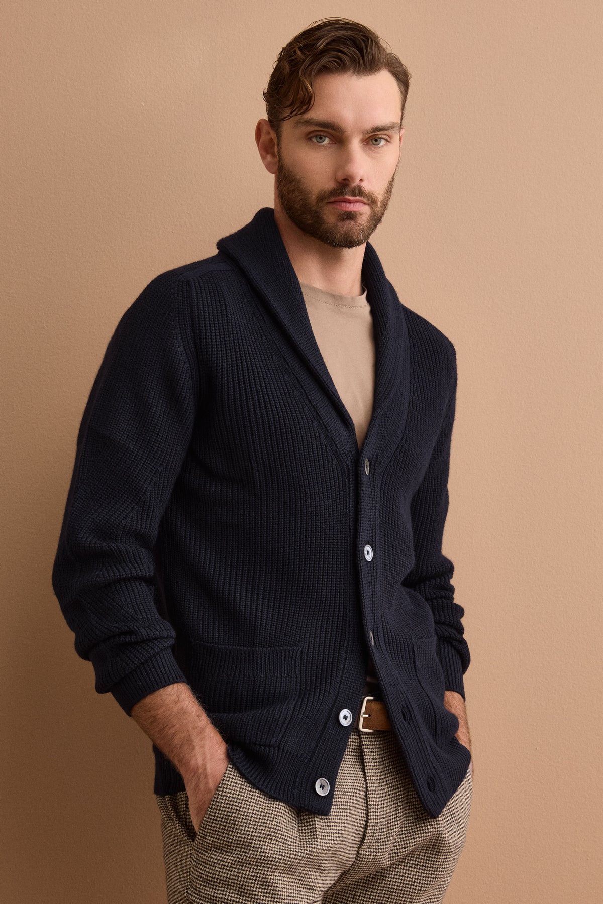 Cardigan en Laine Mérinos à Côte Anglaise - BLEU
