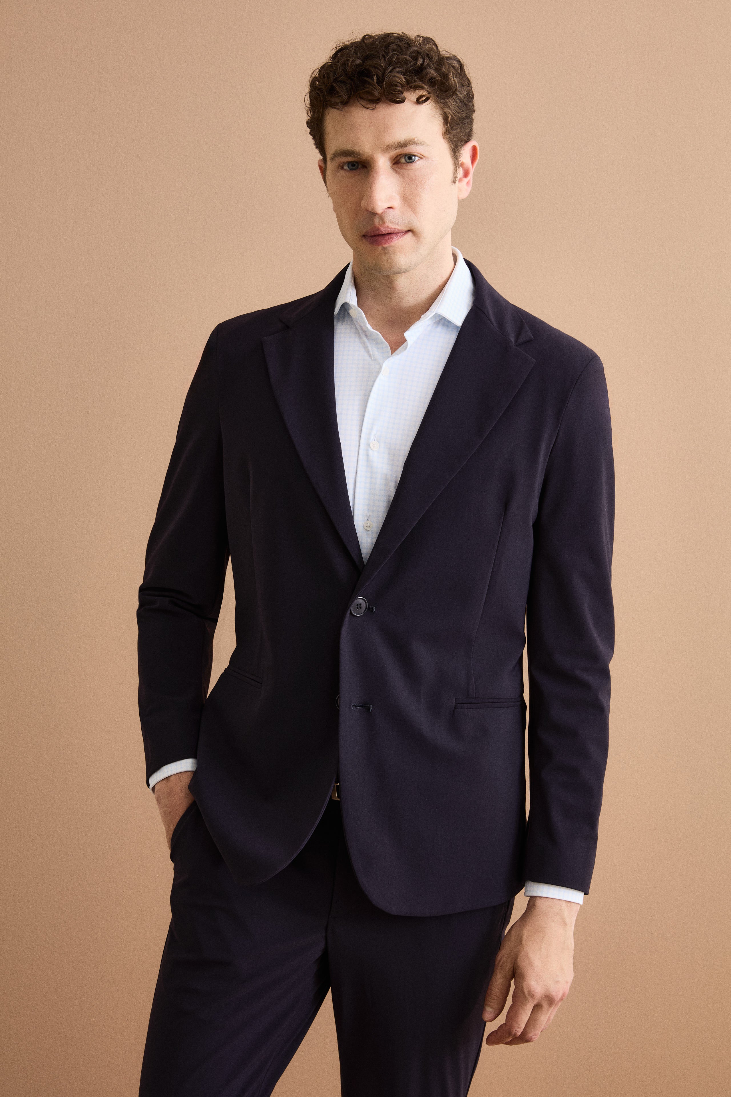 Halbgefütterter Einreihiger Anzug aus Jersey - BLAU