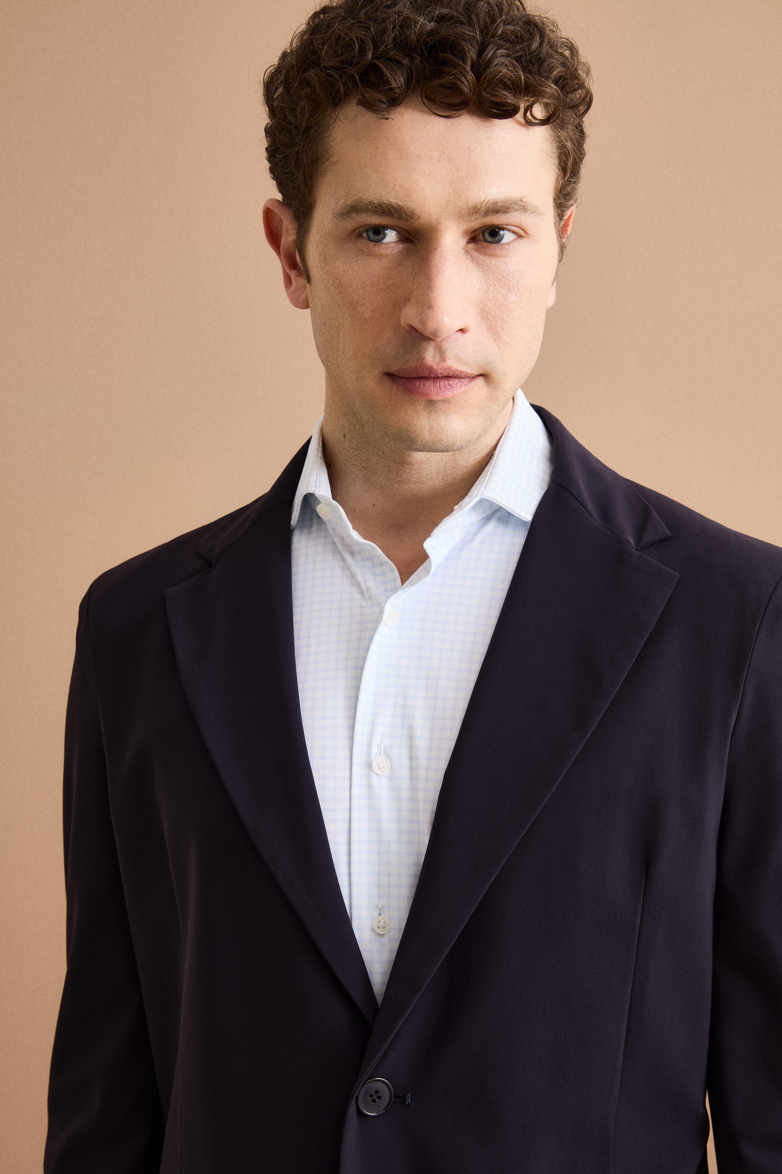 Halbgefütterter Einreihiger Anzug aus Jersey - BLAU