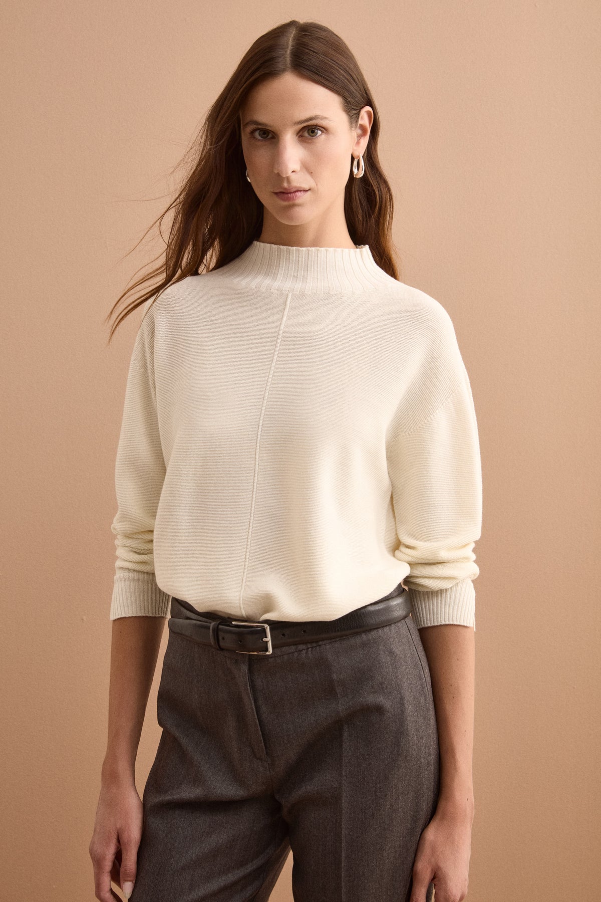 Links-Strick Rollkragenpullover aus Merinowolle - ECRU
