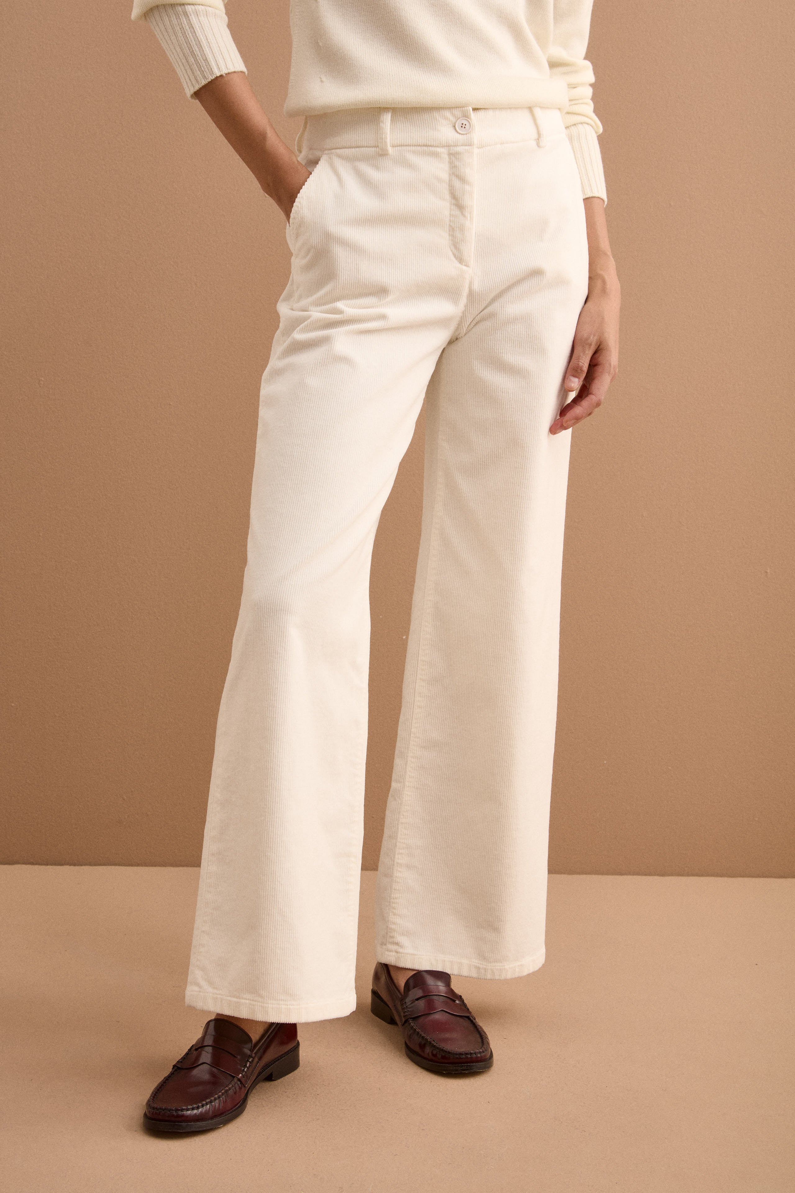 Pantalone in Velluto a Gamba Larga - PANNA