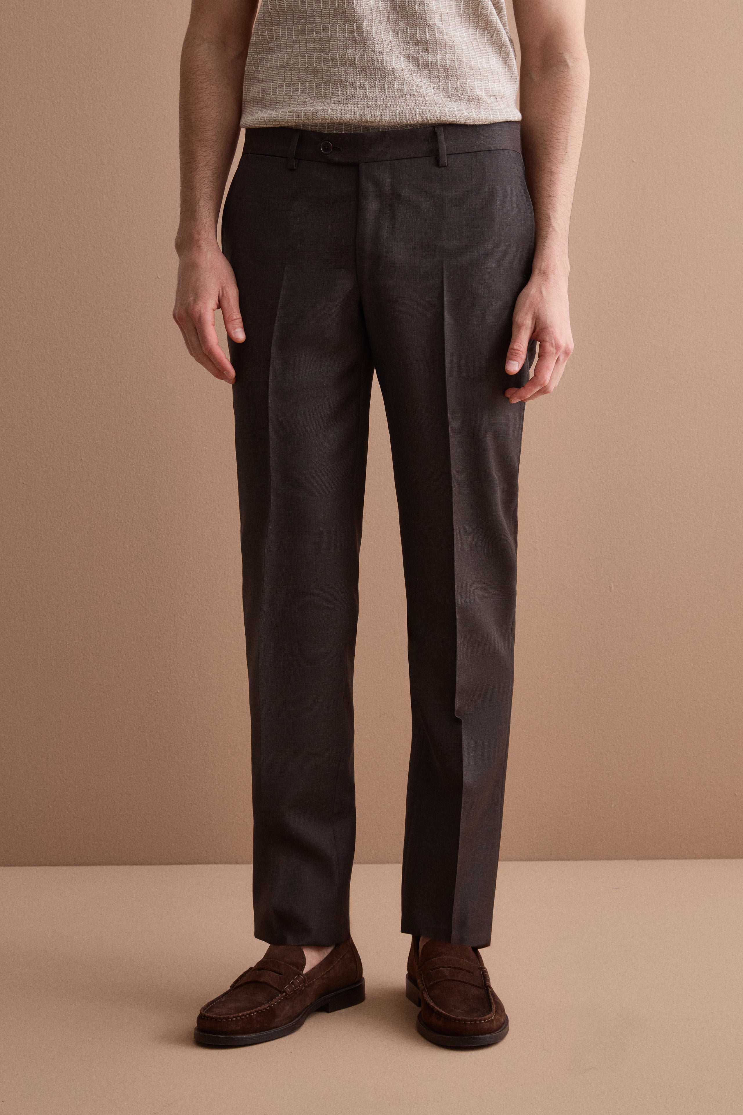 Prince of Wales virgin wool regular-fit suit - Brown Wales