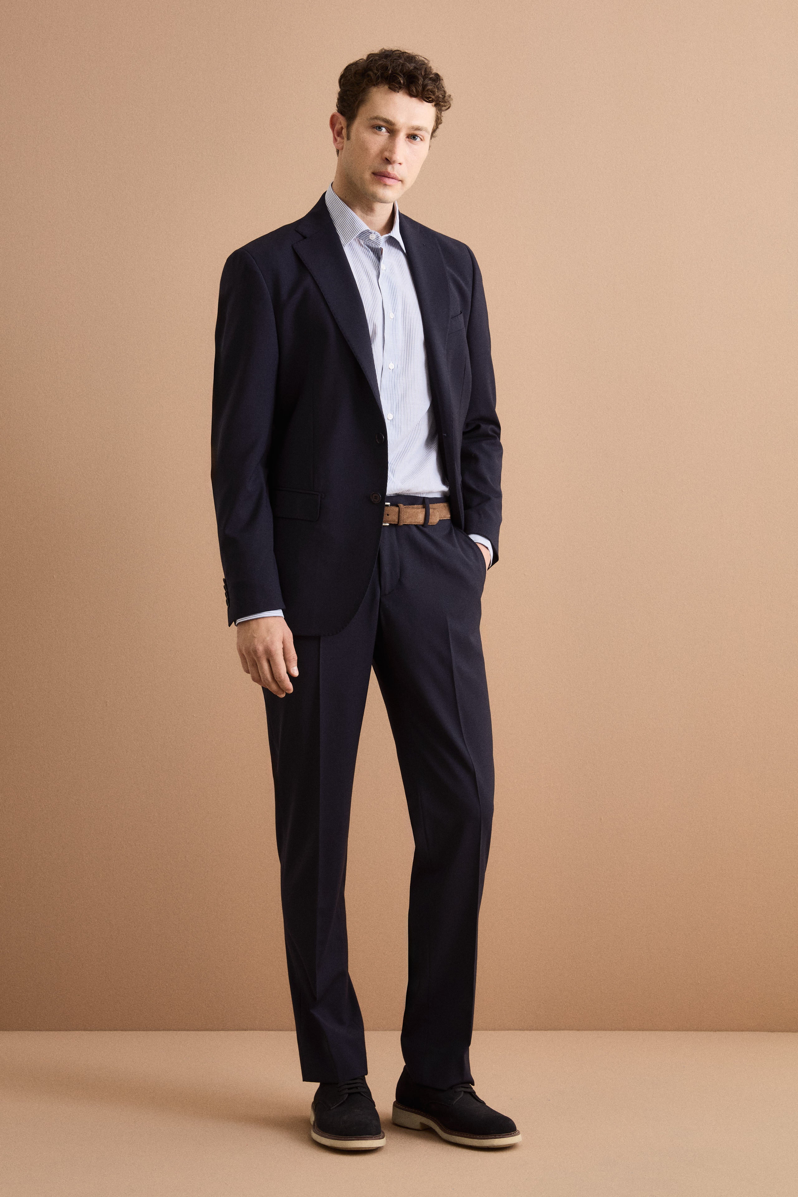 Regular Fit Gefütterter Anzug aus Schurwolle - BLAU