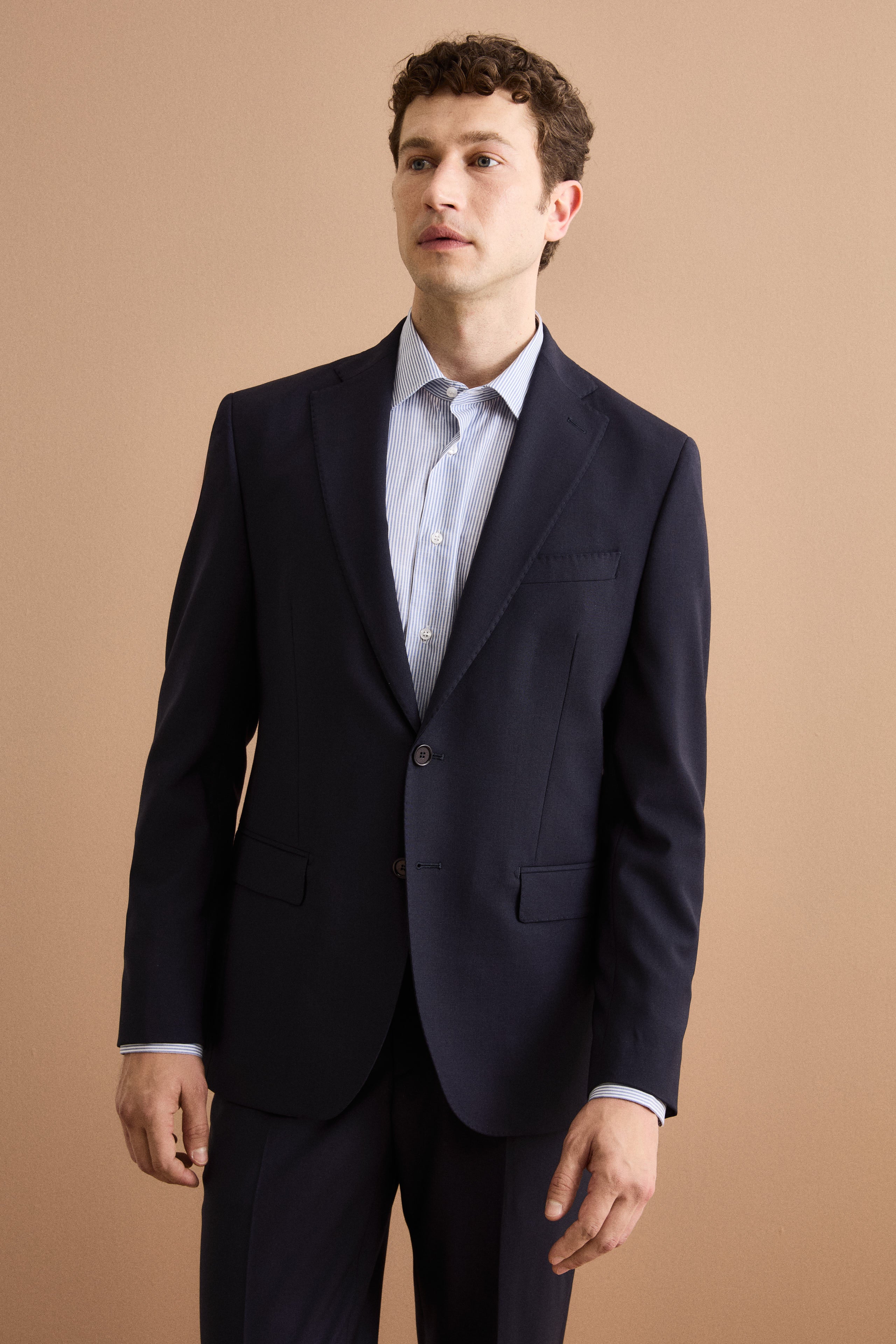 Regular Fit Gefütterter Anzug aus Schurwolle - BLAU