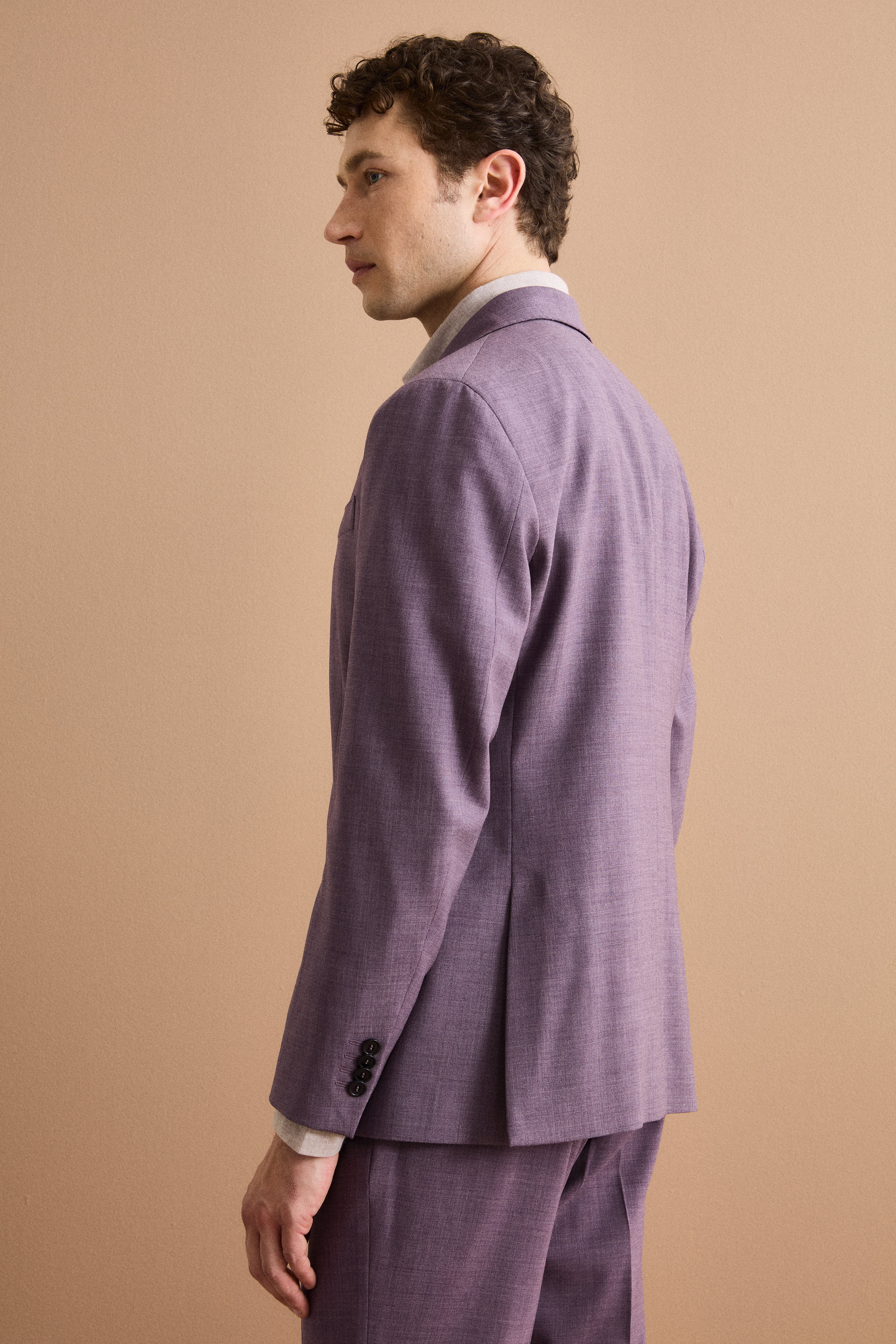 Einreihiger Anzug aus Schurwolle mit Spitzem Revers - Lila