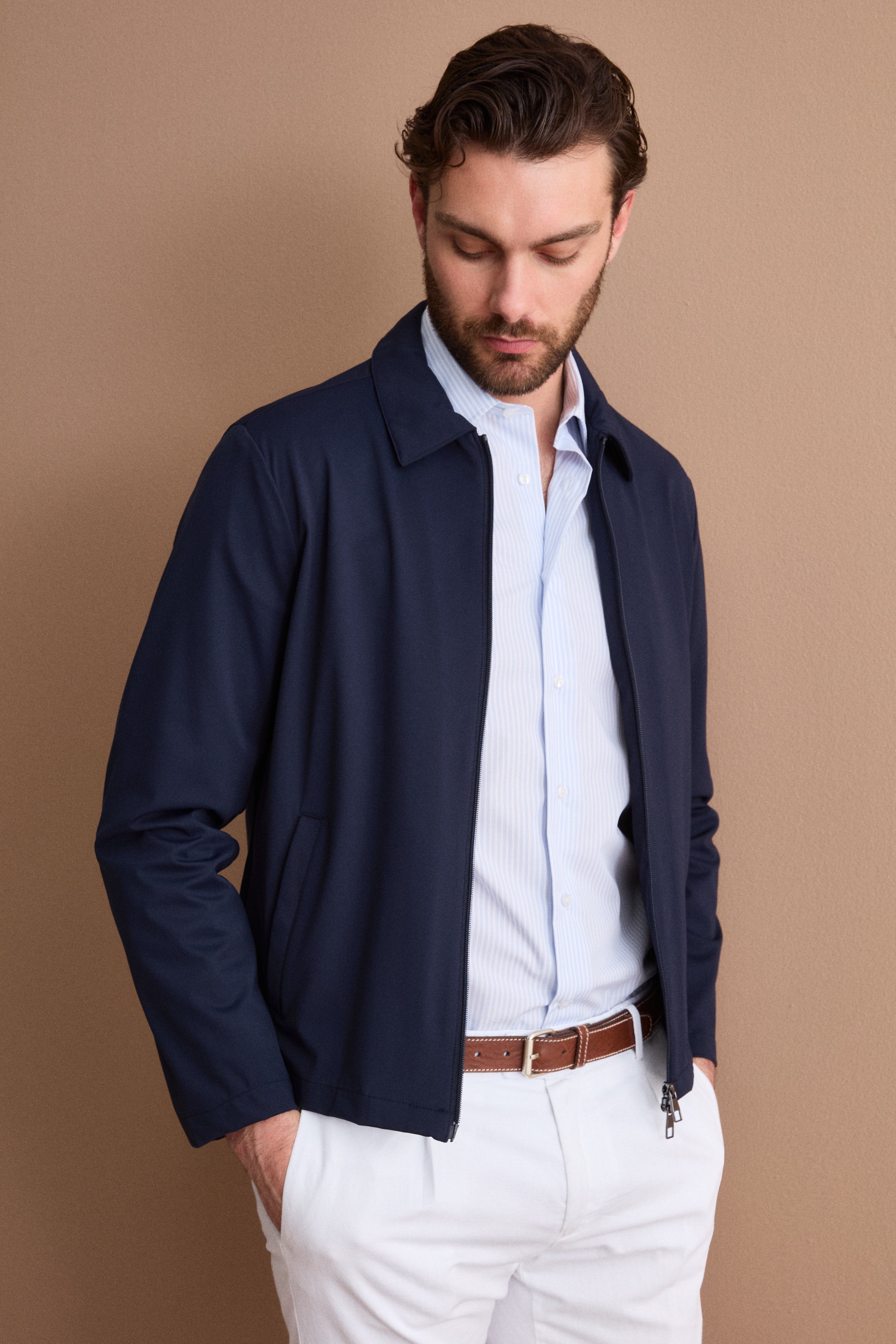 Veste Worker en Jersey avec Fermeture Éclair - BLEU