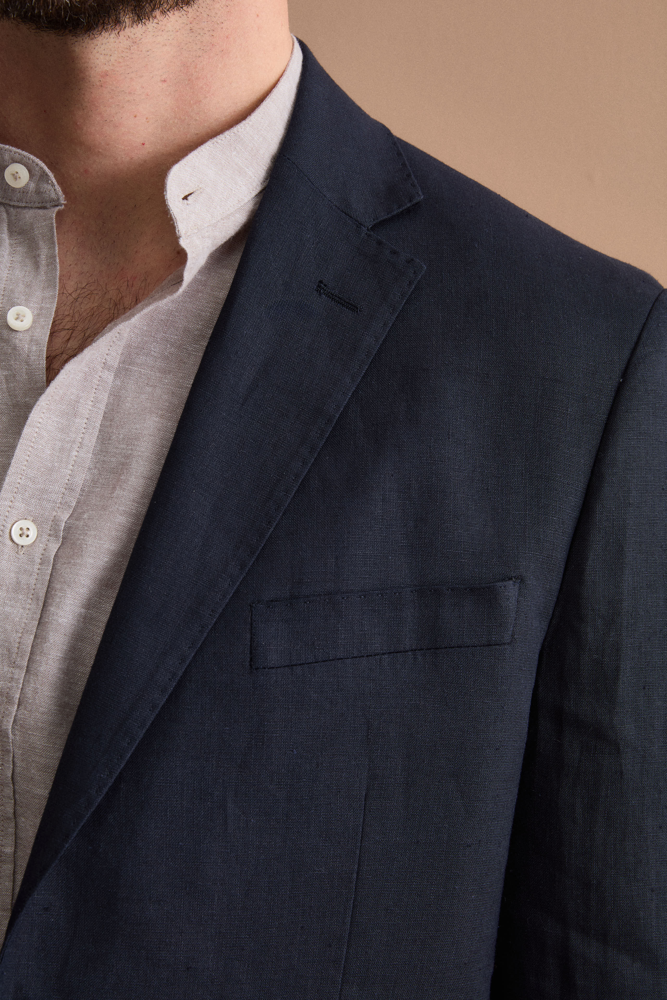 Costume Regular Fit à Boutonnage Simple en Lin - Bleu marine