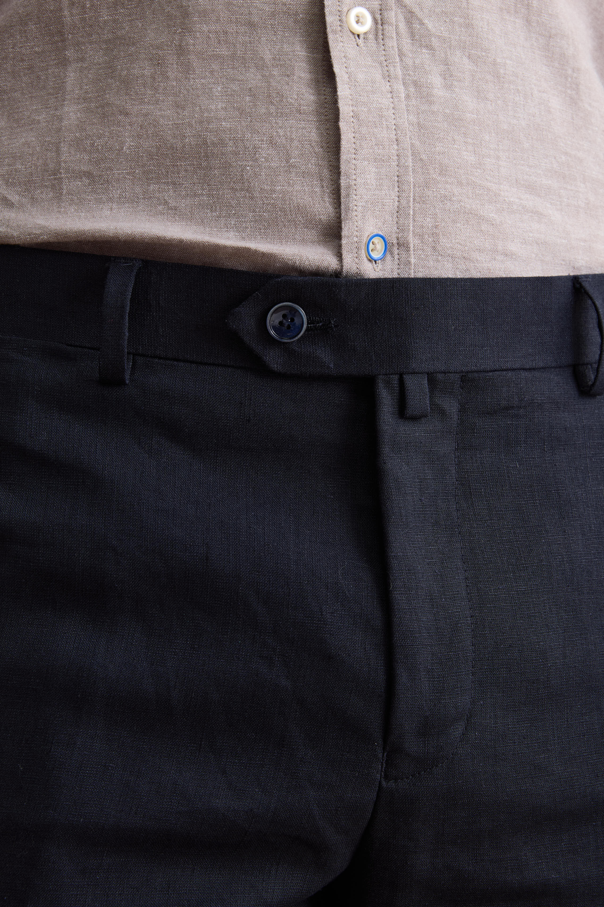 Costume Regular Fit à Boutonnage Simple en Lin - Bleu marine