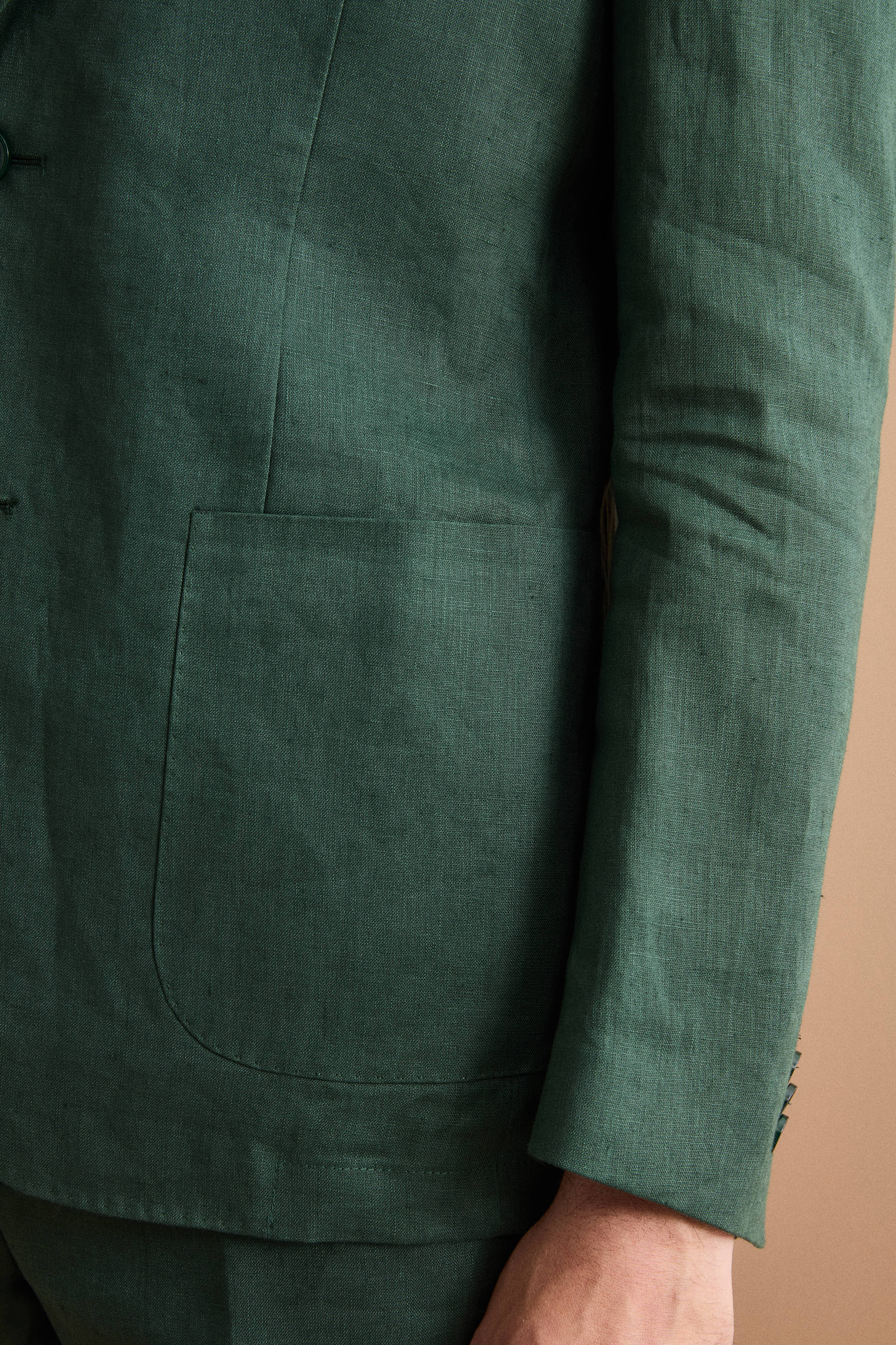 Regular Fit Einreihiger Leinenanzug - GRÜN