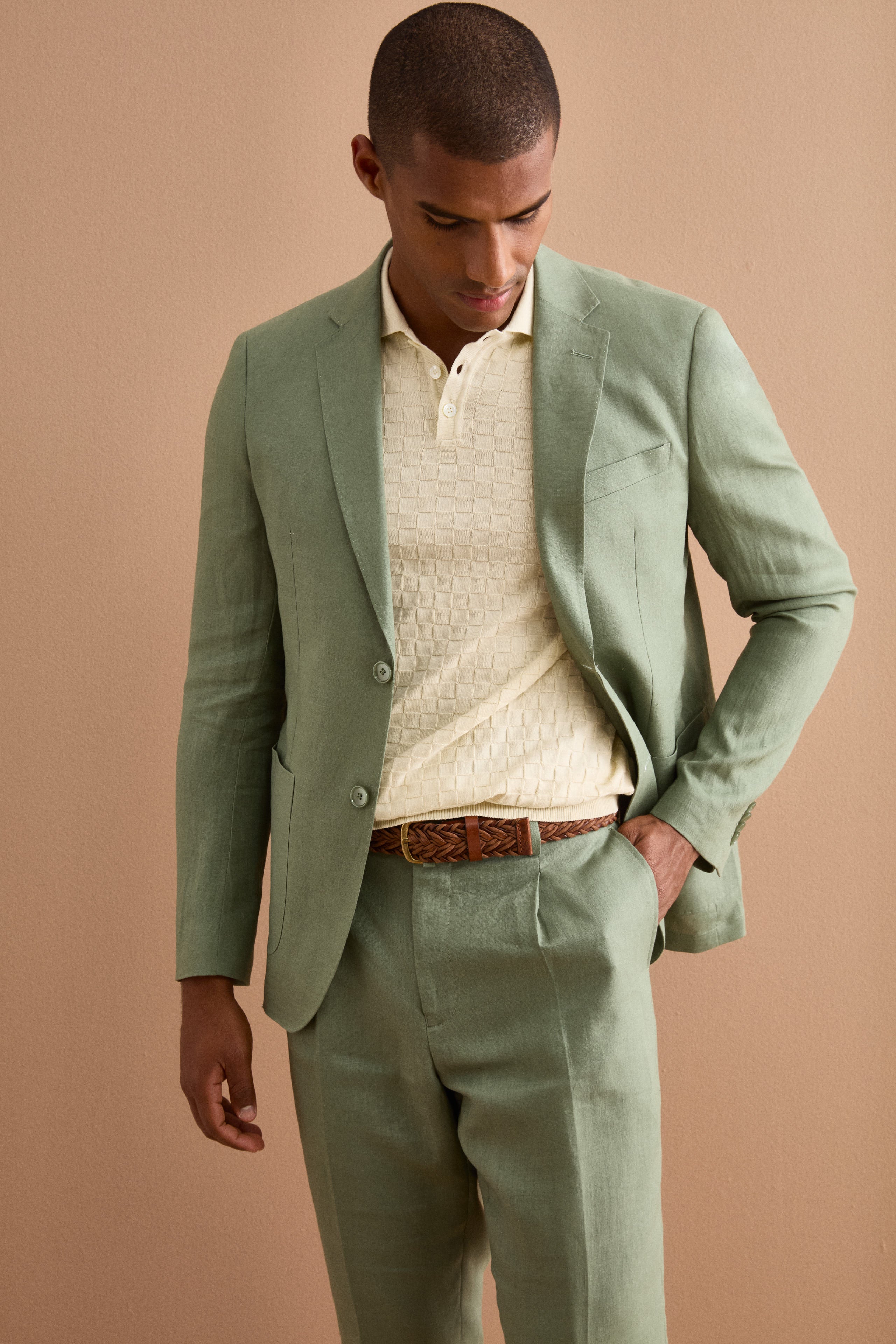 Abito Slim Fit Semifoderato in Lino - SALVIA
