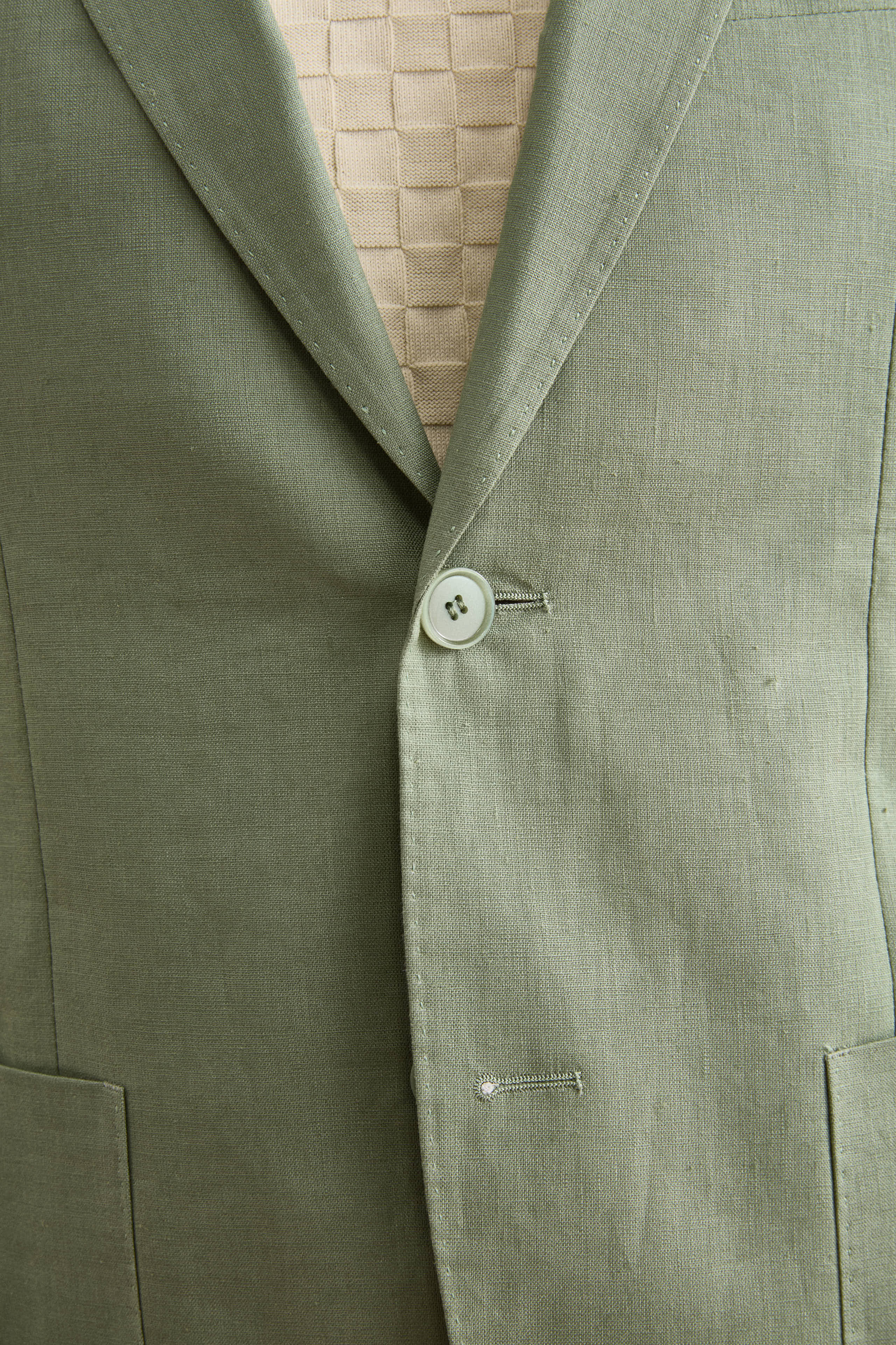 Slim Fit Half-Lined Linen Suit - Sage green