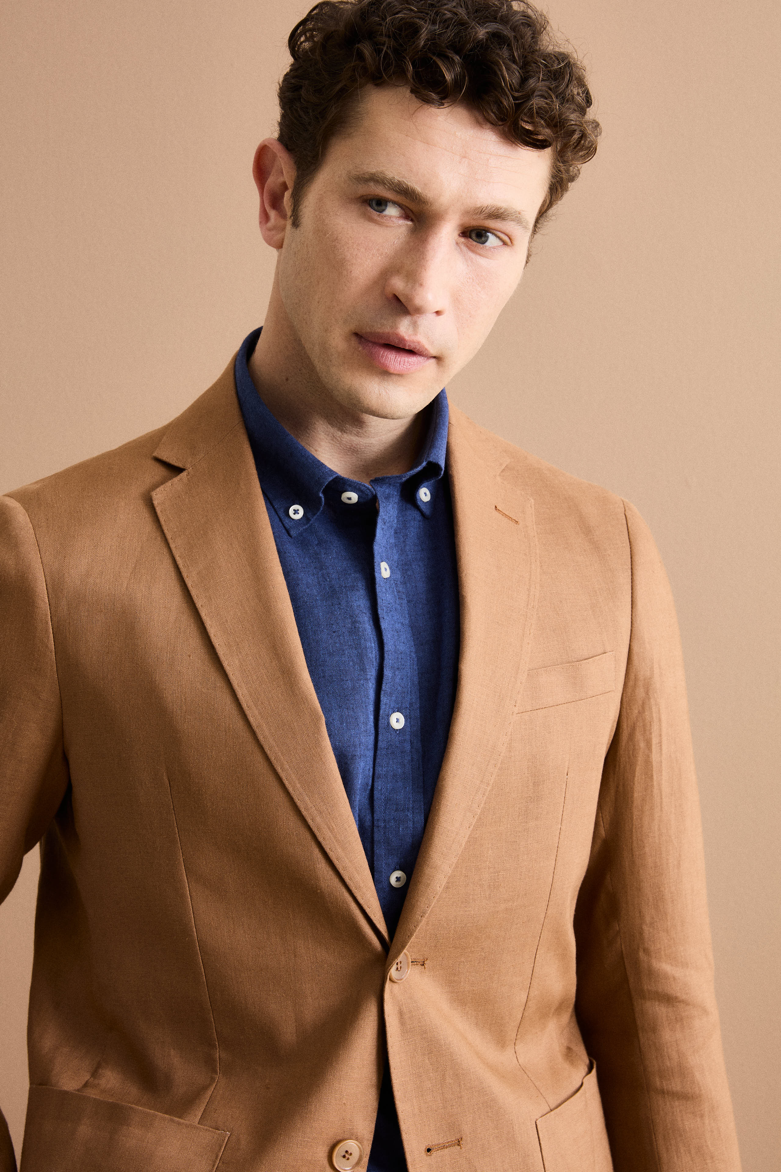 Slim Fit Halbgefütterter Leinenanzug - Wildleder