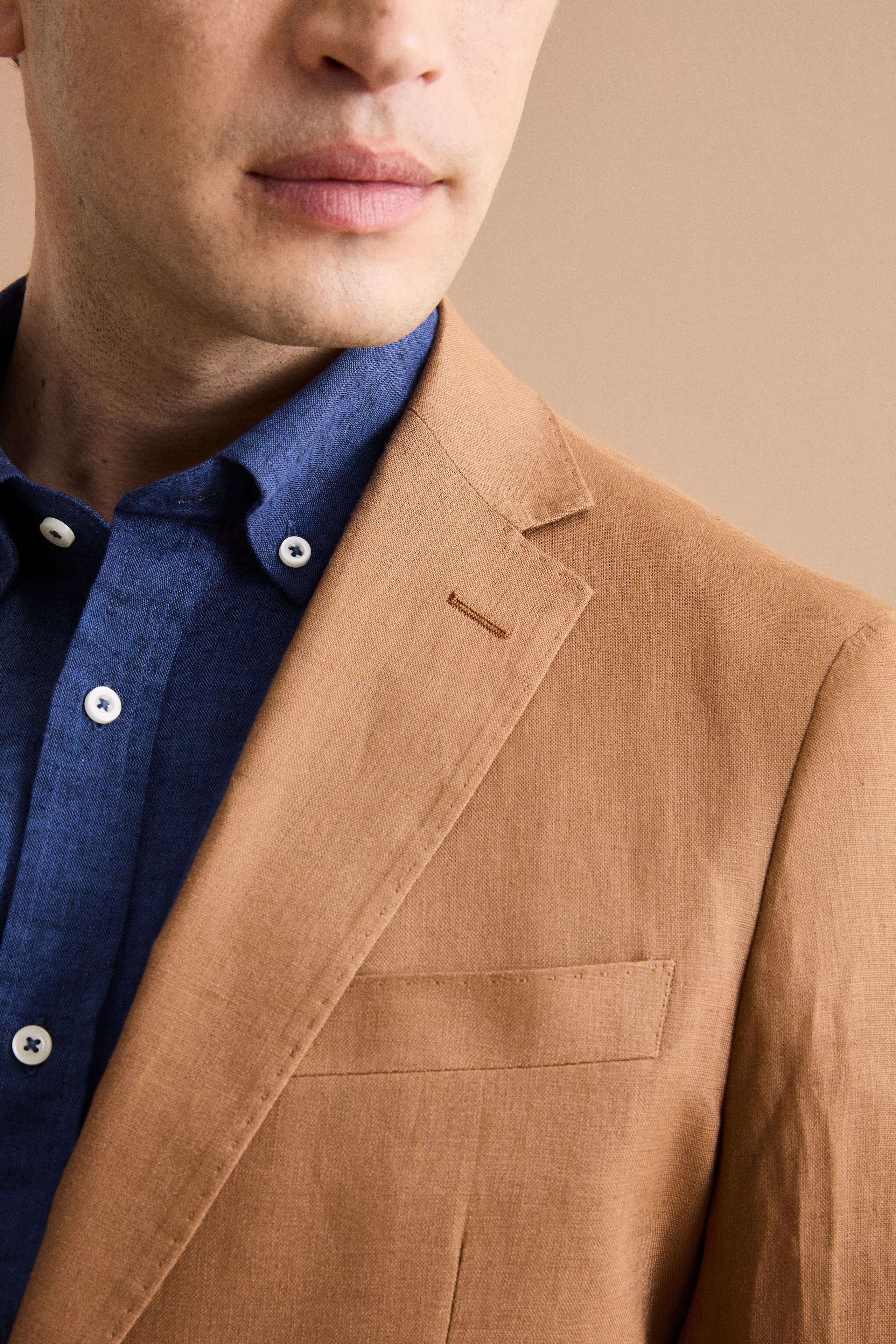 Slim Fit Halbgefütterter Leinenanzug - Wildleder